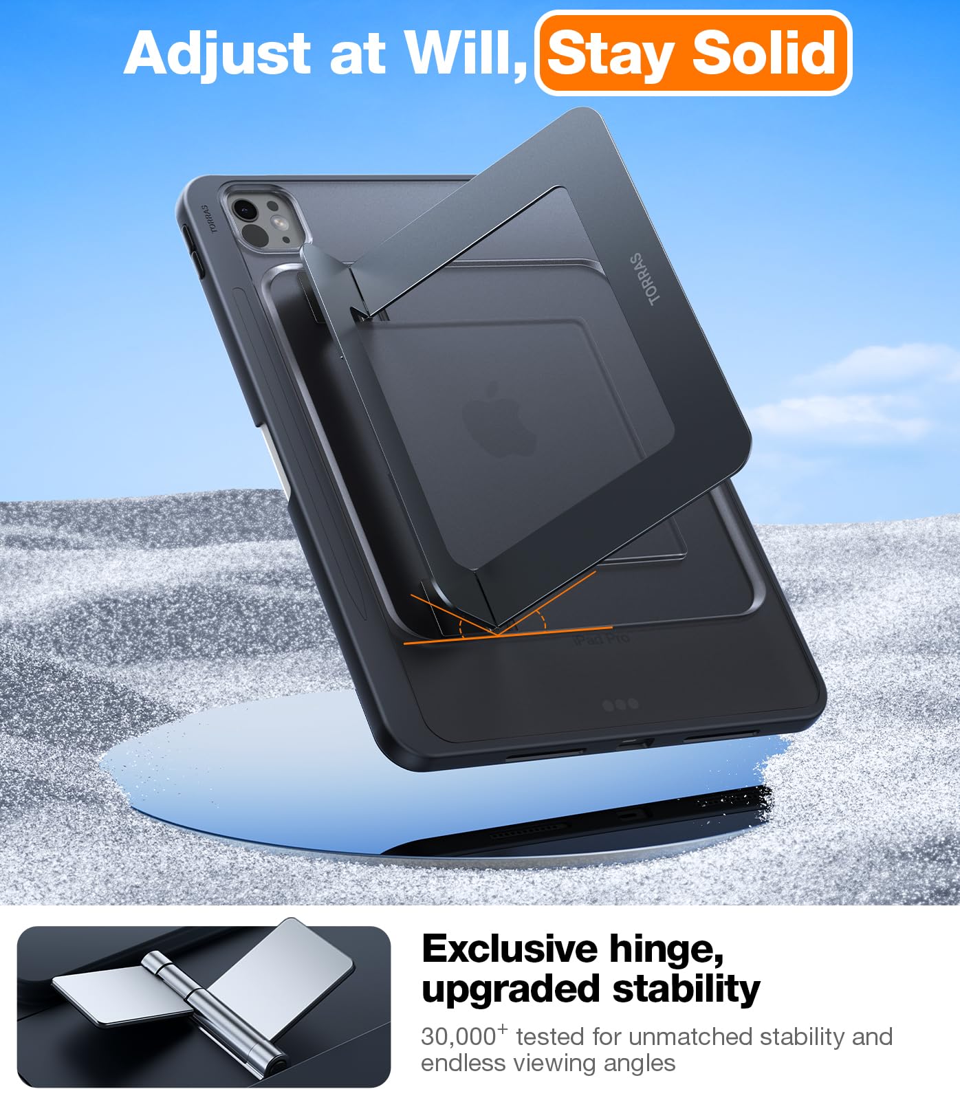 Torras Ostand For Ipad Pro 11 Inch Case 2024 (M4) Ultra Stable Stand, Multiple Adjustable Viewing Angles, Slim Protective Kickstand Cover, Translucent Ipad 11 Pro Case With Pencil Holder, Black