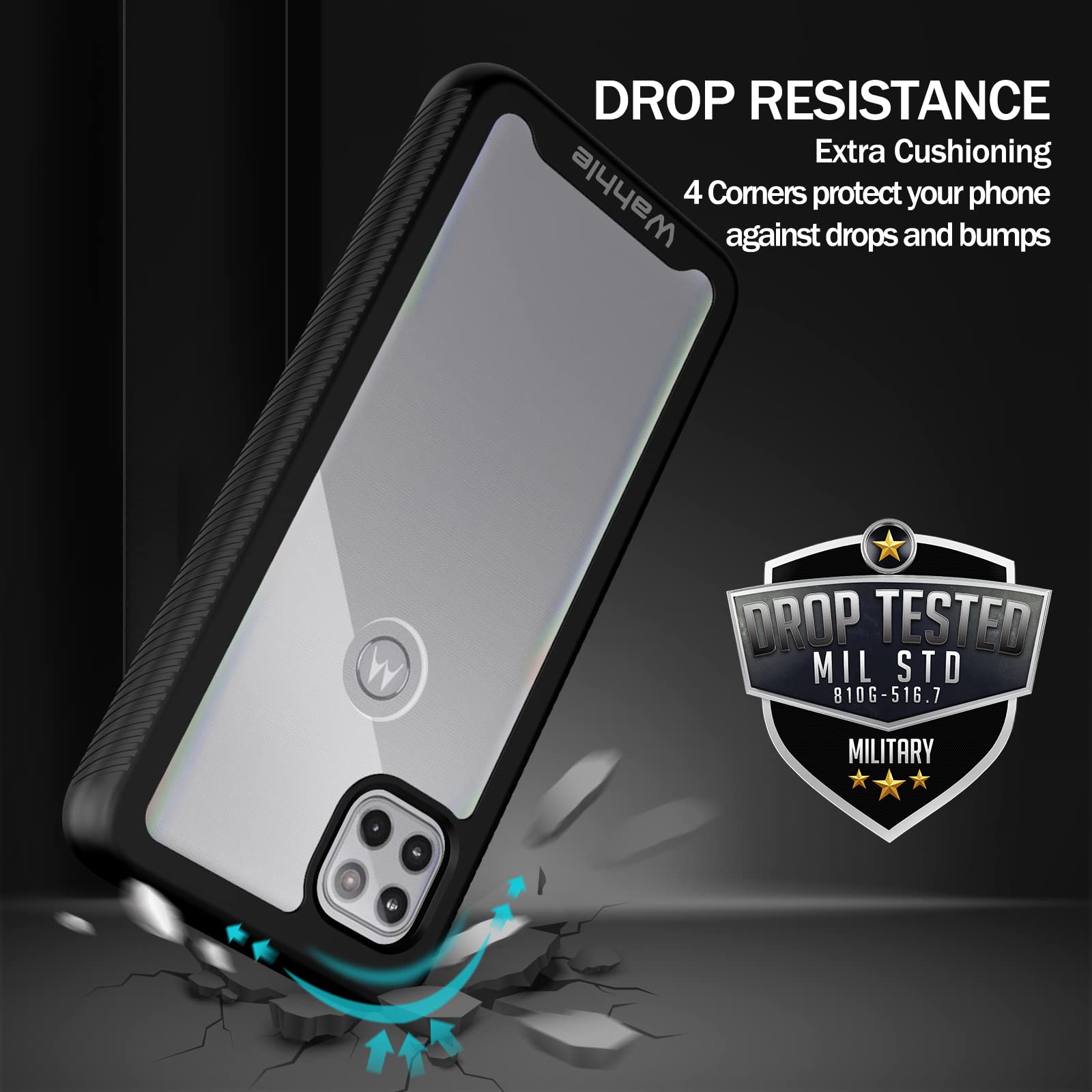 Wahhle Compatible With Motorola One 5G Ace Phone Case, Built In Screen Protector Full Body Shockproof Slim Fit Bumper Protective