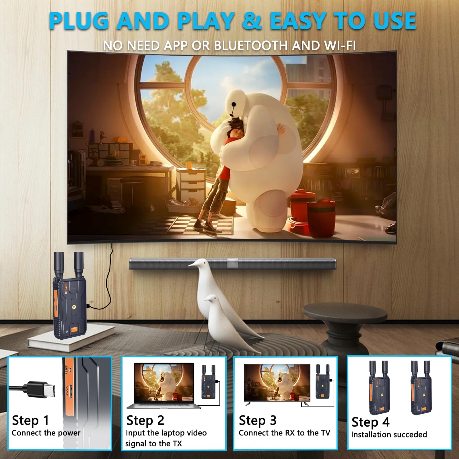 Wireless Hdmi Transmitter And Receiver 4K:, 656Ft(200M) Plug&Play Wireless Hdmi Extender, 2.4/5G Wireless Video Transmission Sys