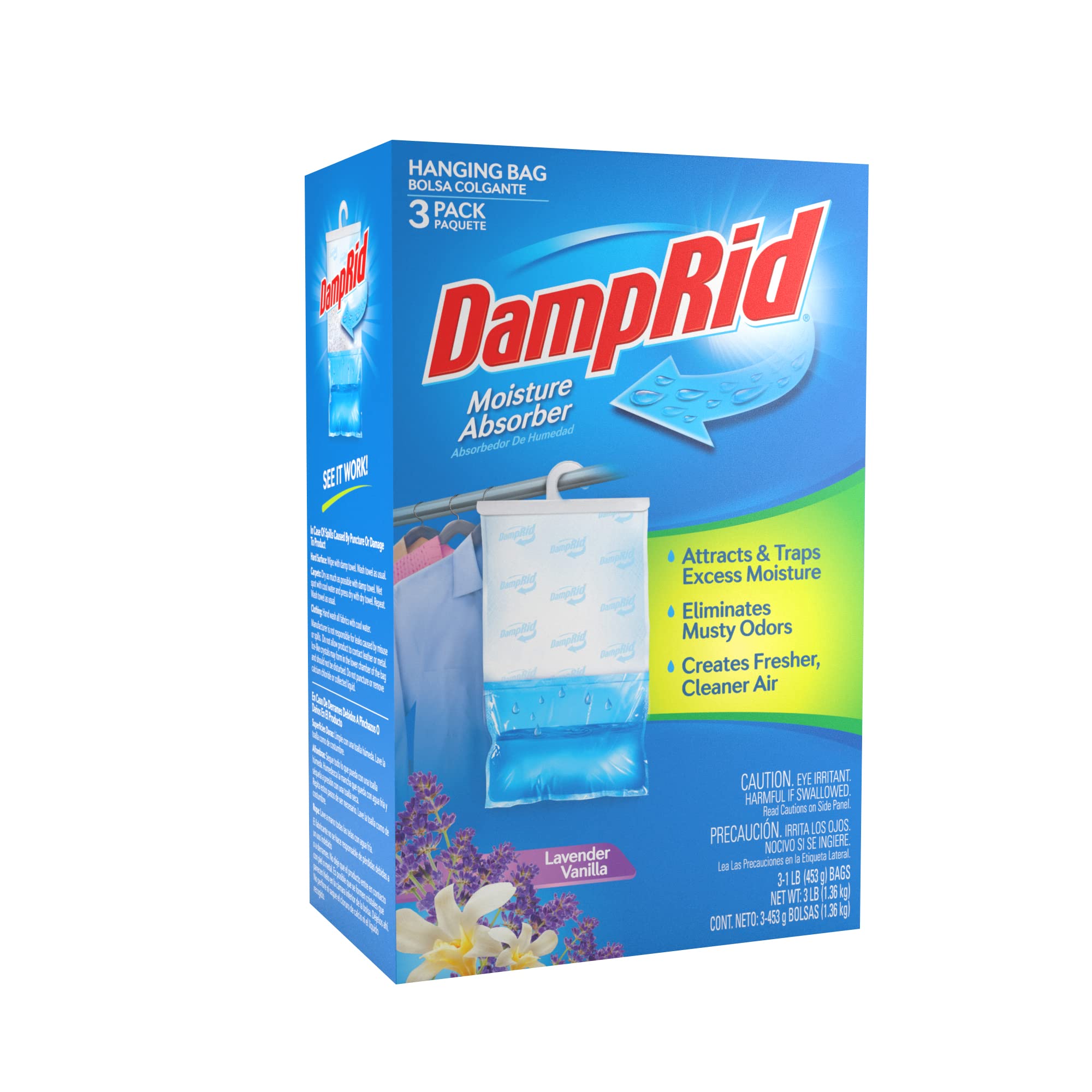 Damprid Lavender Vanilla Hanging Bag Moisture Absorber For Closets   Odor Eliminator   3 Pack (16Oz. Ea.); Traps Excess Moisture