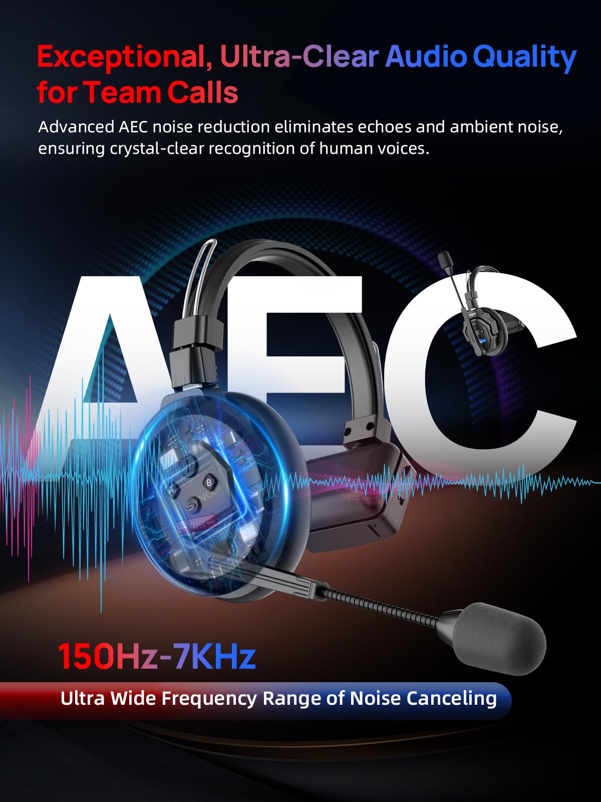 Synco Xtalk X2 Wireless Intercom Headset System, 2.4Ghz Wireless Headset With 24H Worktime For 2 Person 350M/1148Ft, Wireless He