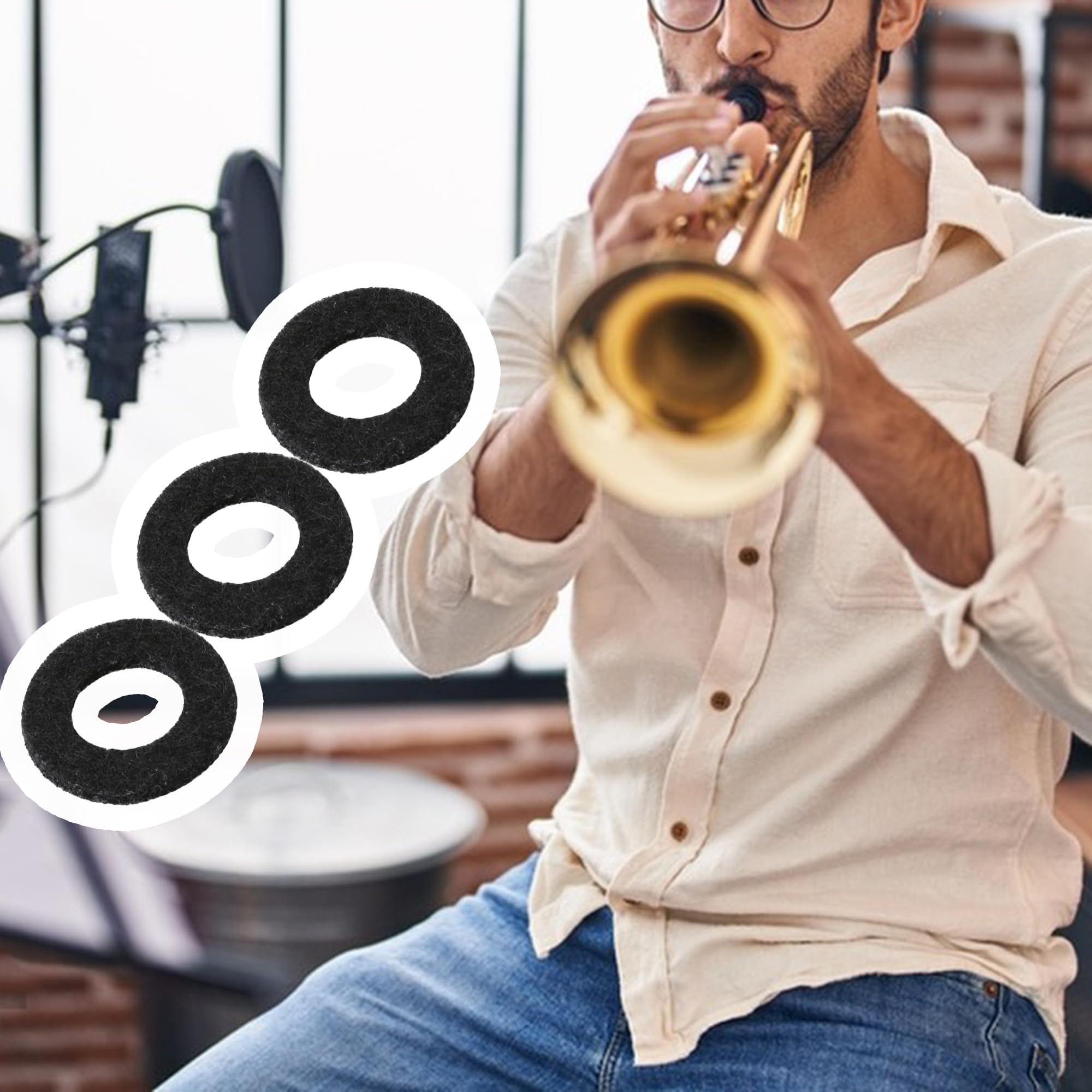 10Pcs Felt Trumpet Valve Felt Trumpet Pad Musical Parts (Black)