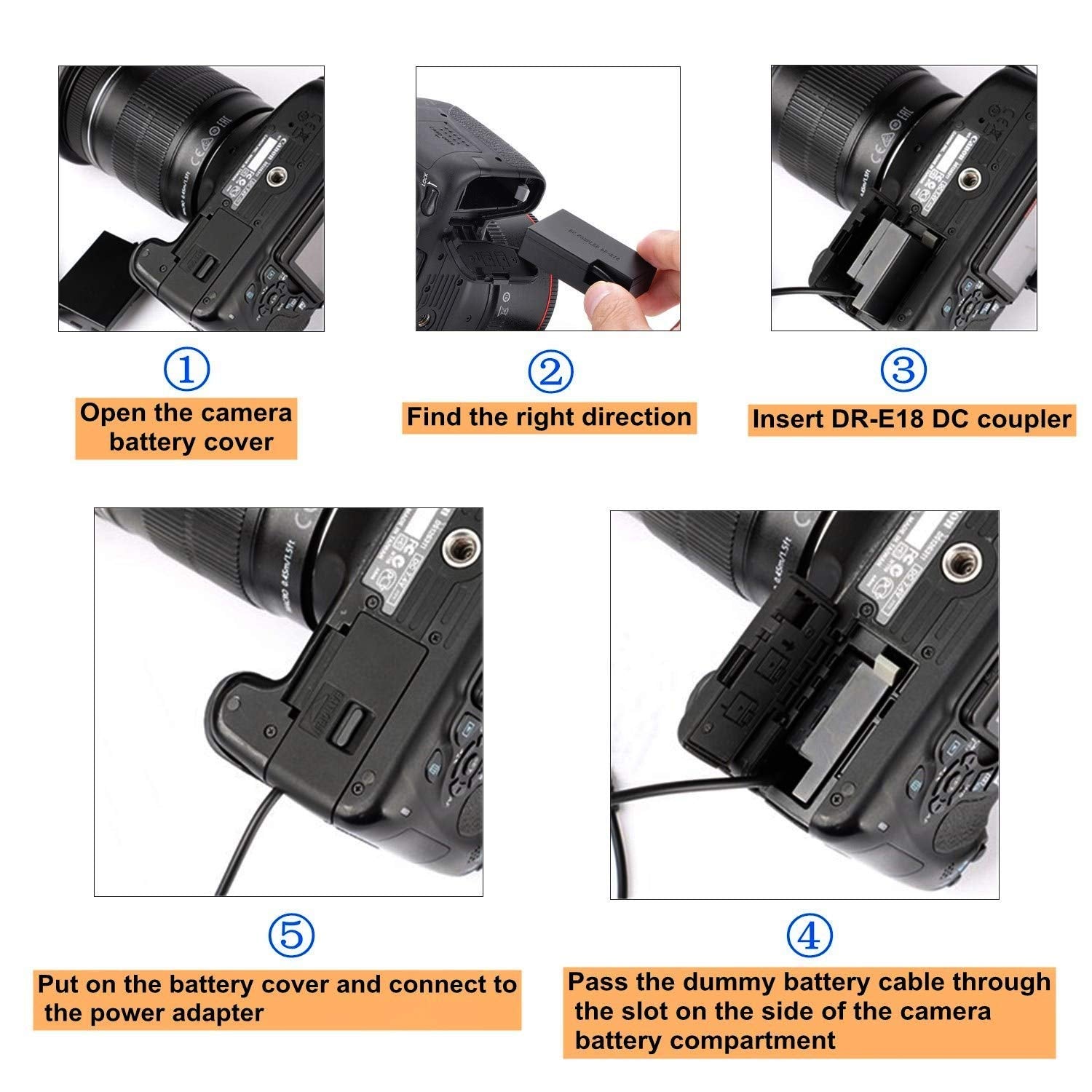 Kimaru Ack E18 Dr E18 Dc Coupler Lp E17 Dummy Battery Ac Power Adapter Kit For Canon Eos Rebel Sl2 Sl3 T6I T6S T7I T8I 200D 200D Ii 250D 750D 760D 800D 77D 8000D Kiss X8I X9I X10 Cameras.