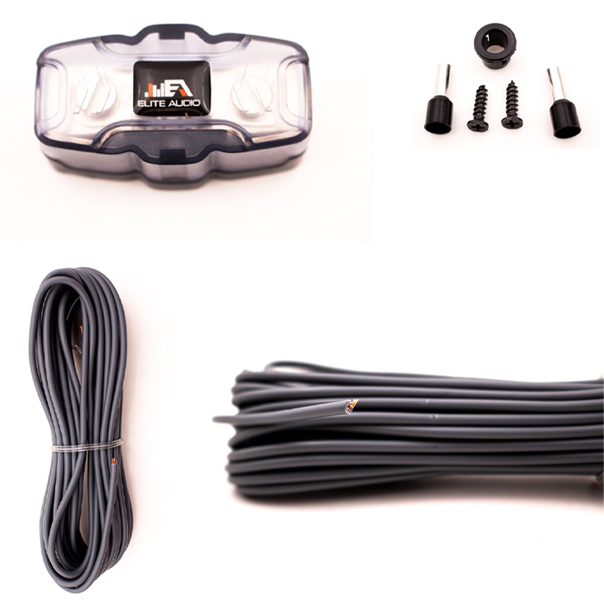 Elite Audio 4-Gauge Amp Kit - 2000W Max, Copper Clad Aluminum, Orange, Model EA-PRMK2, with Mini-ANL Fuse Holder