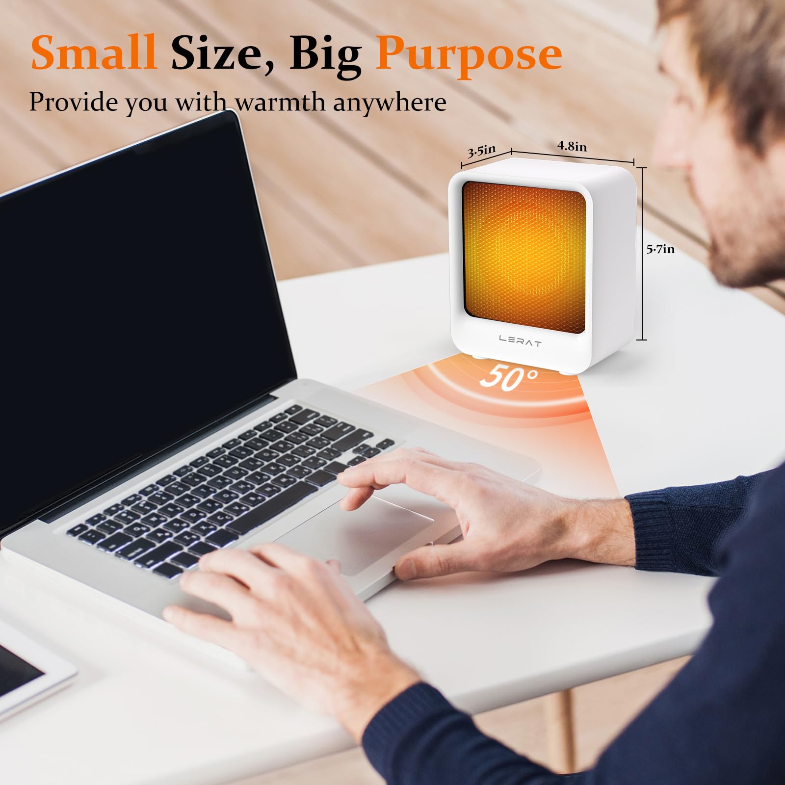 Electric Space Heater, Small Portable Heater For Indoor Use, 500 Watts High Output & 2 Speeds, Mini Personal Heater For Office D