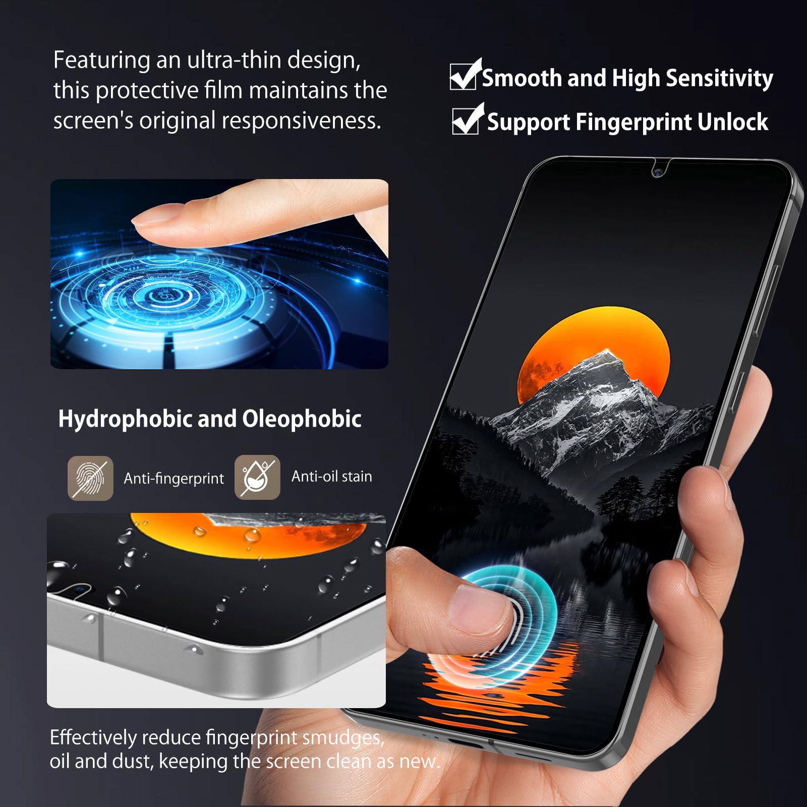 For Samsung Galaxy S24/ S25 Privacy Screen Protector [2 Packs], Anti-Spy Flexible Tpu Film For S24/S25, Support Fingerprint Unlo