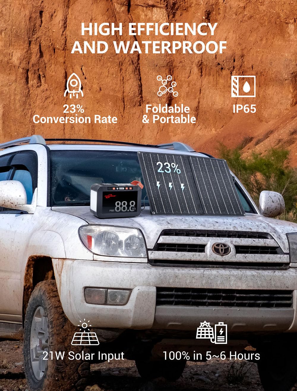 Powstream Solar Generator 88.8Wh Portable Power Station With Solar Panel Included, Lithium Ion Battery Power Bank With Ac Usb Ou