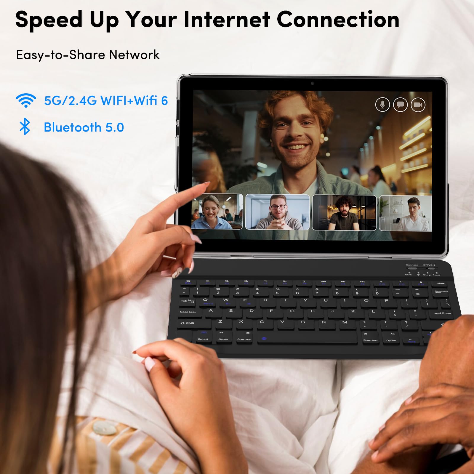 Ruiqiai 2024 Newest Android 13 Tablets, 10 Inch Tablet, 2 In 1 Tablet With Keyboard, 12Gb+128Gb/512Gb Expand, 2.4G/5G Wi Fi 6, B