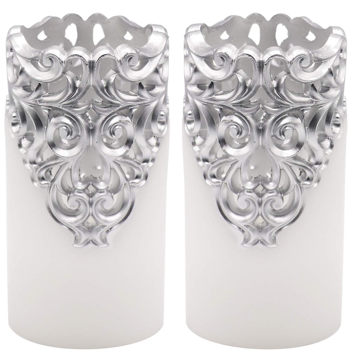 Eldnacele Flameless Christmas Silver Candles With 5H Timer, Flickering Real Wax Battery Operated Pillar Candles For Christmas Pa