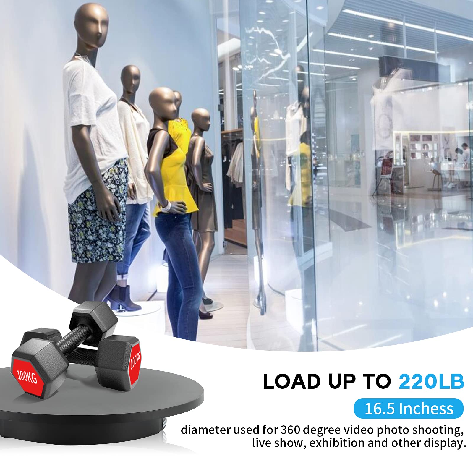 Baoshishan Photography Turntable With Remote Control, 16.5''/220Lb Rotating Display Stand, Motorized Turntable For 360 Degree Im