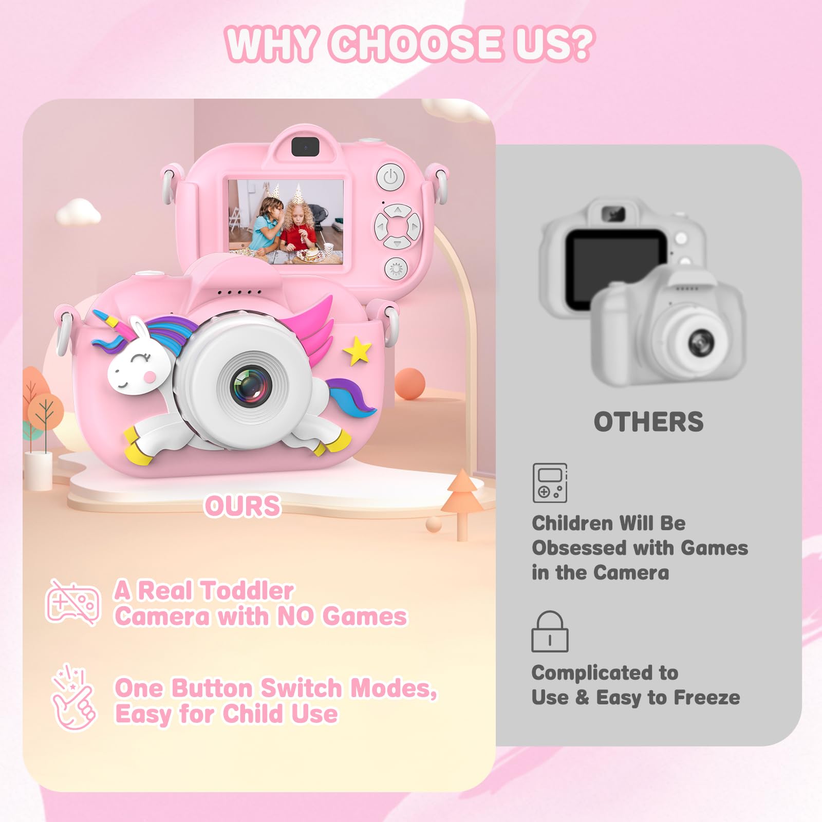 Kids Camera For Girls, 3 12 Year Old Girl Toys Christmas Birthday Gifts, 32Mp Hd Dual Lens Toddler Camera For Kids, 1080P Video