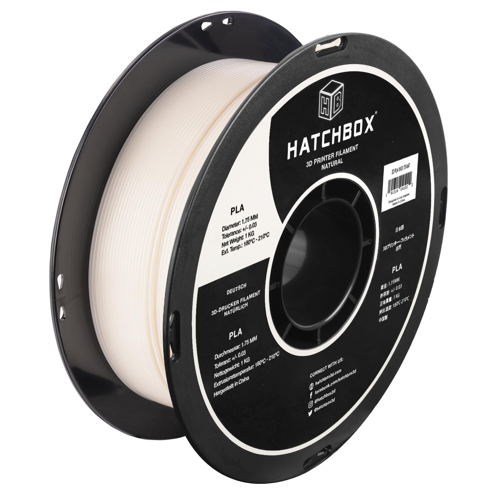 HATCHBOX 1.75mm Natural PLA 3D Printer Filament, 1 KG Spool, Dimensional Accuracy +/- 0.03 mm, 3D Printing Filament