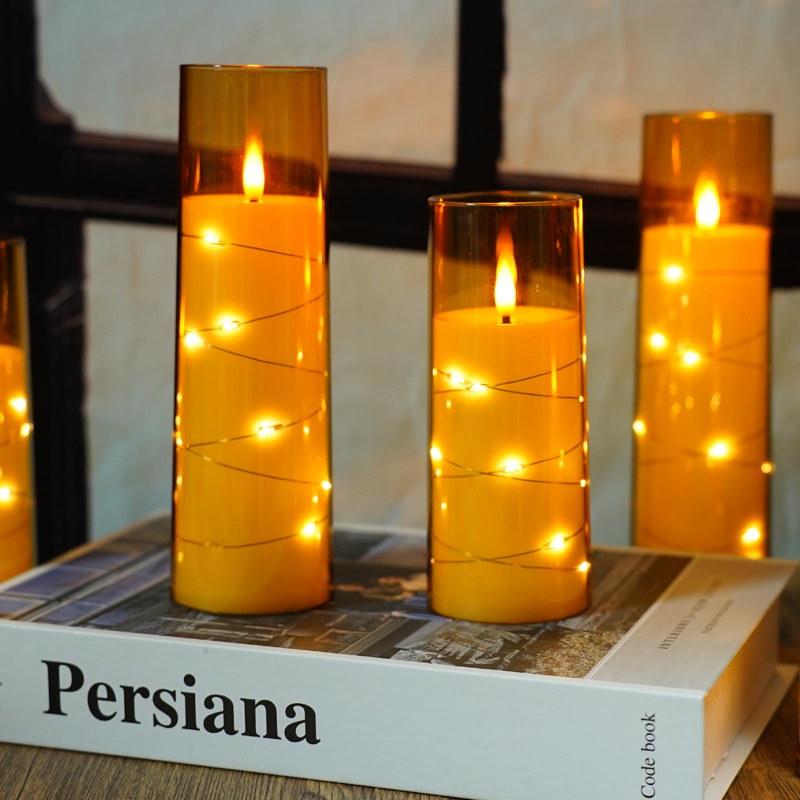 Nimiko Flickering Flameless Led Candles,Battery Operated Candles 5 Pcs With Embedded Star String,Acrylic Led Pillar Candles With