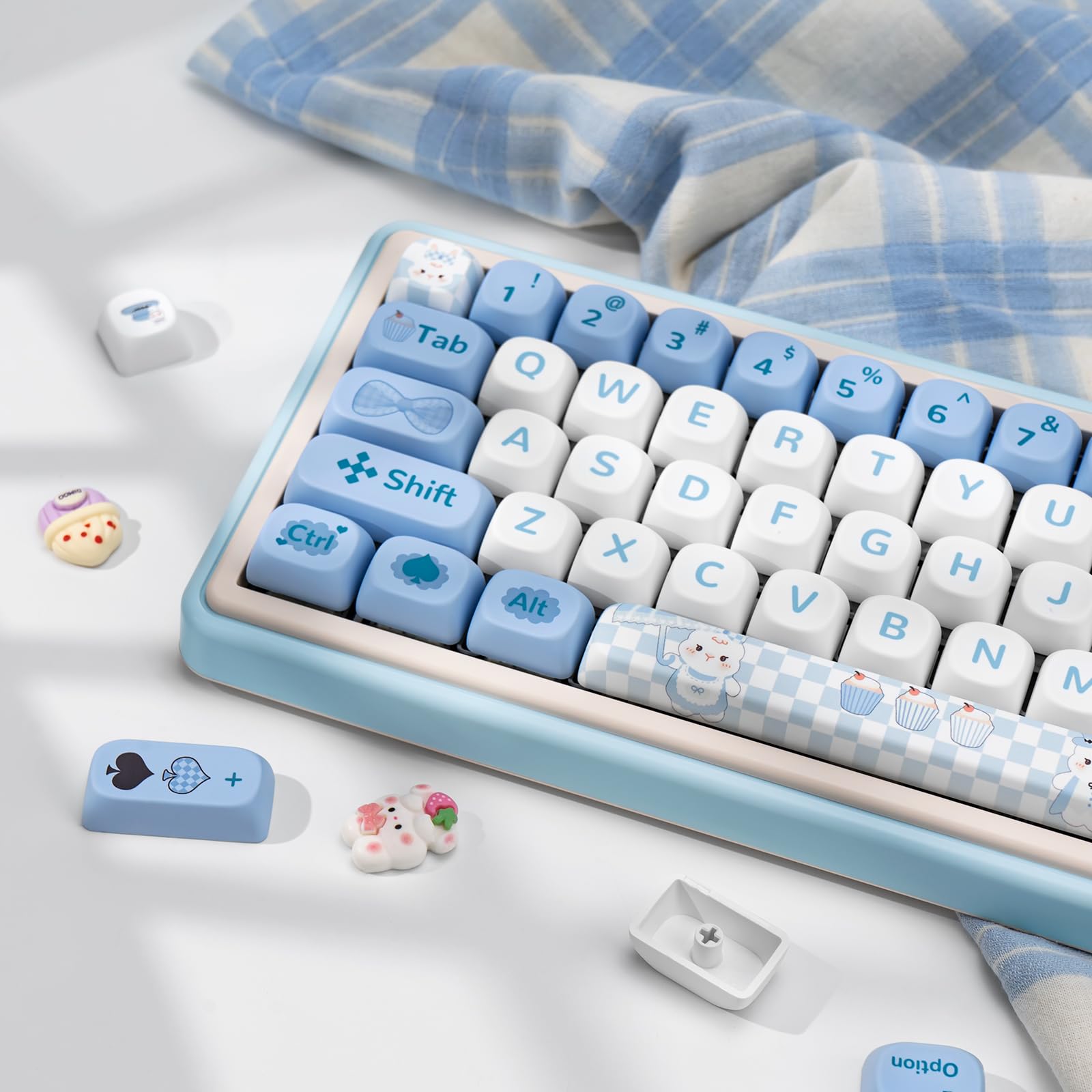 Coomickey Pbt Keycaps, 144 Key Blue Keycaps, Cute Cartoon Moa Keycaps Set, Kawaii Dye Sub Custom Keycap Set For Gateron Kailh Ch