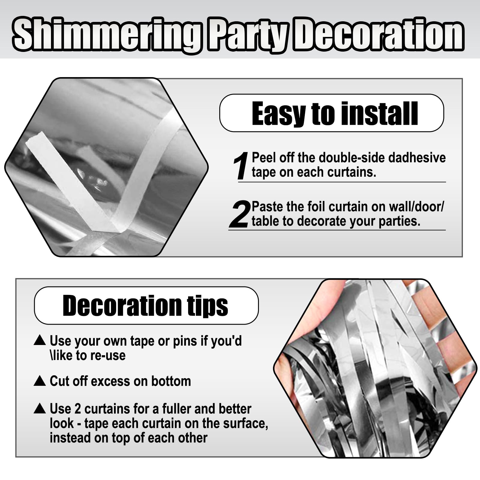 3 Pack Silver Foil Fringe Curtain Backdrop, 3.28Ft X 6.6Ft Metallic Tinsel Foil Fringe Streamer Curtains For Photo Booth, Christ