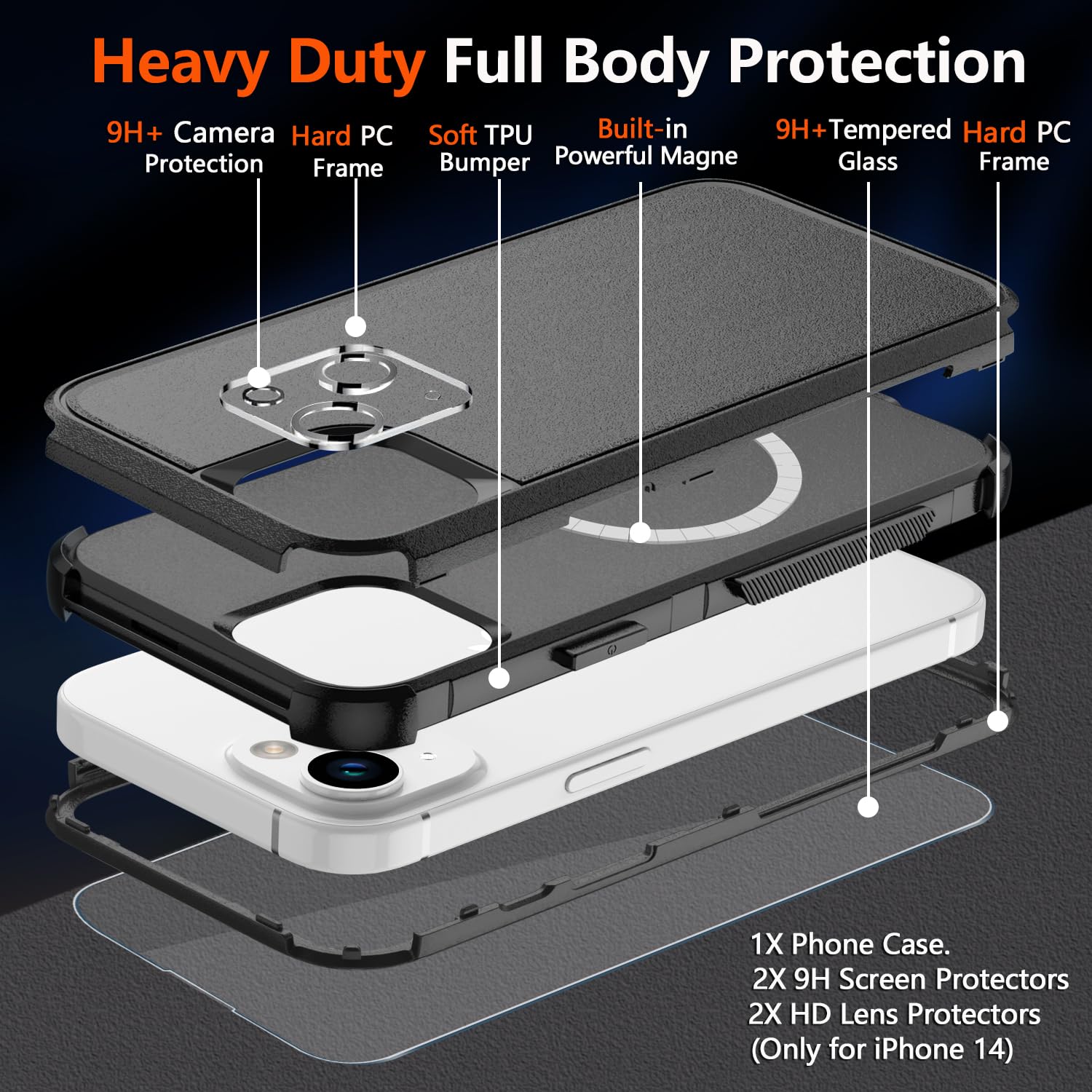 Diverbox For Iphone 14 Phone Case,Iphone 14 Magnetic Case [Compatible With Magsafe][With Screen Protector & Camera Lens Protecto