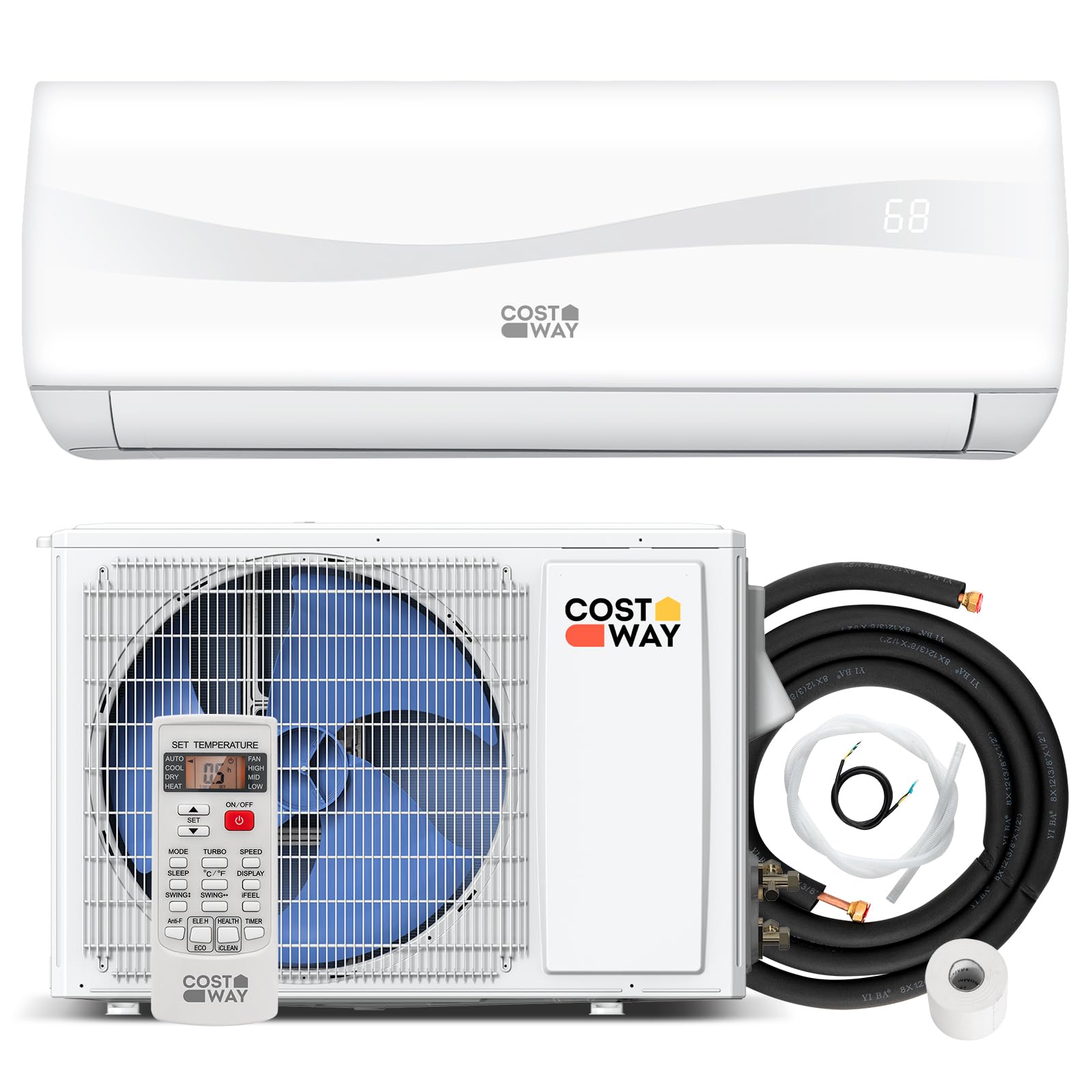 Costway 12000Btu Mini Split Air Conditioner& Heater, 20 Seer2 115V Wall Mounted Ductless Ac Unit Cools Rooms Up To 750 Sq. Ft, Energy Efficient Inverter Ac With Heat Pump (Blast Series)