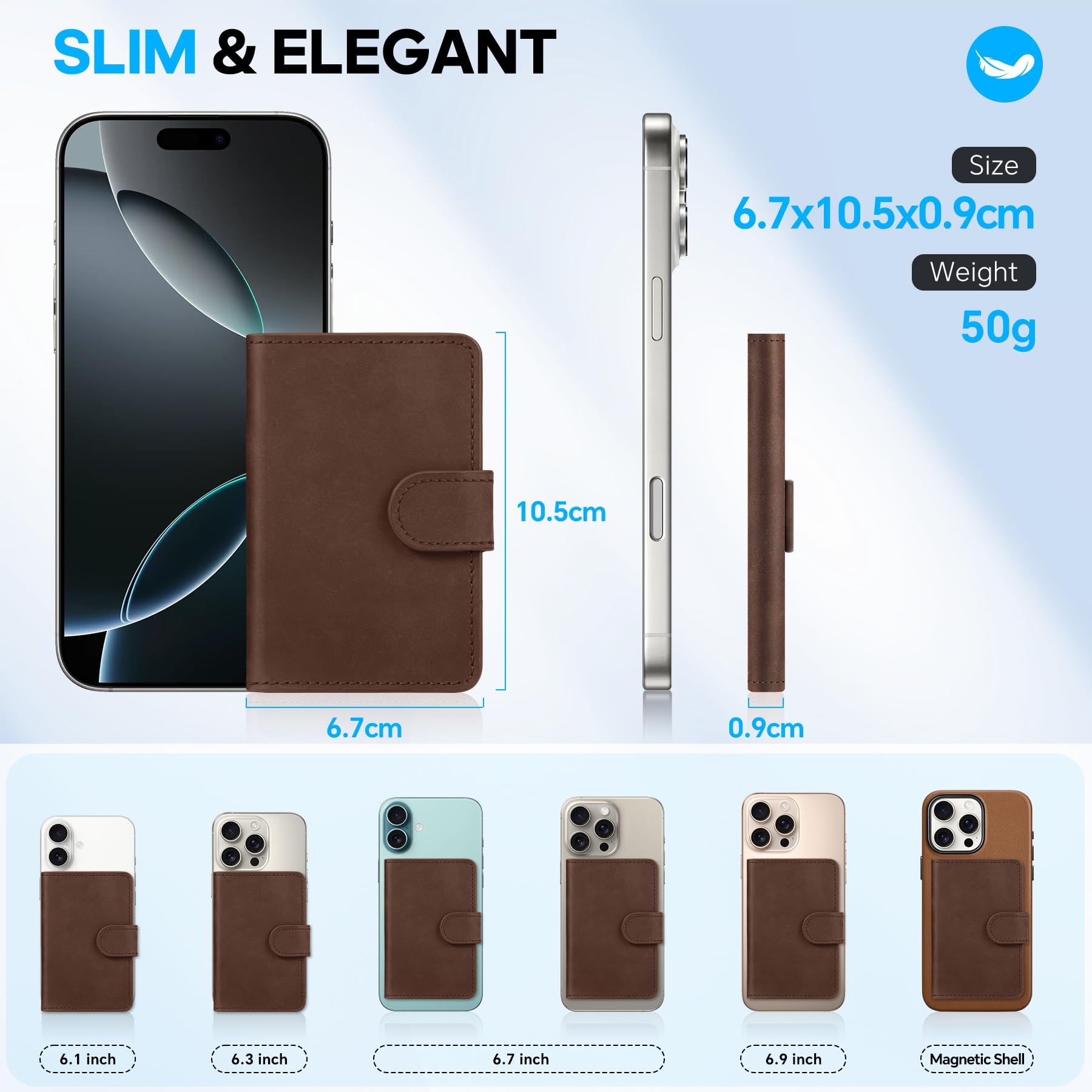 Shieldon For Magsafe Genuine Leather Magnetic Card Wallet Holder, Minimalist Rfid Blocking 6 Card, Id Window, Front Pocket Walle