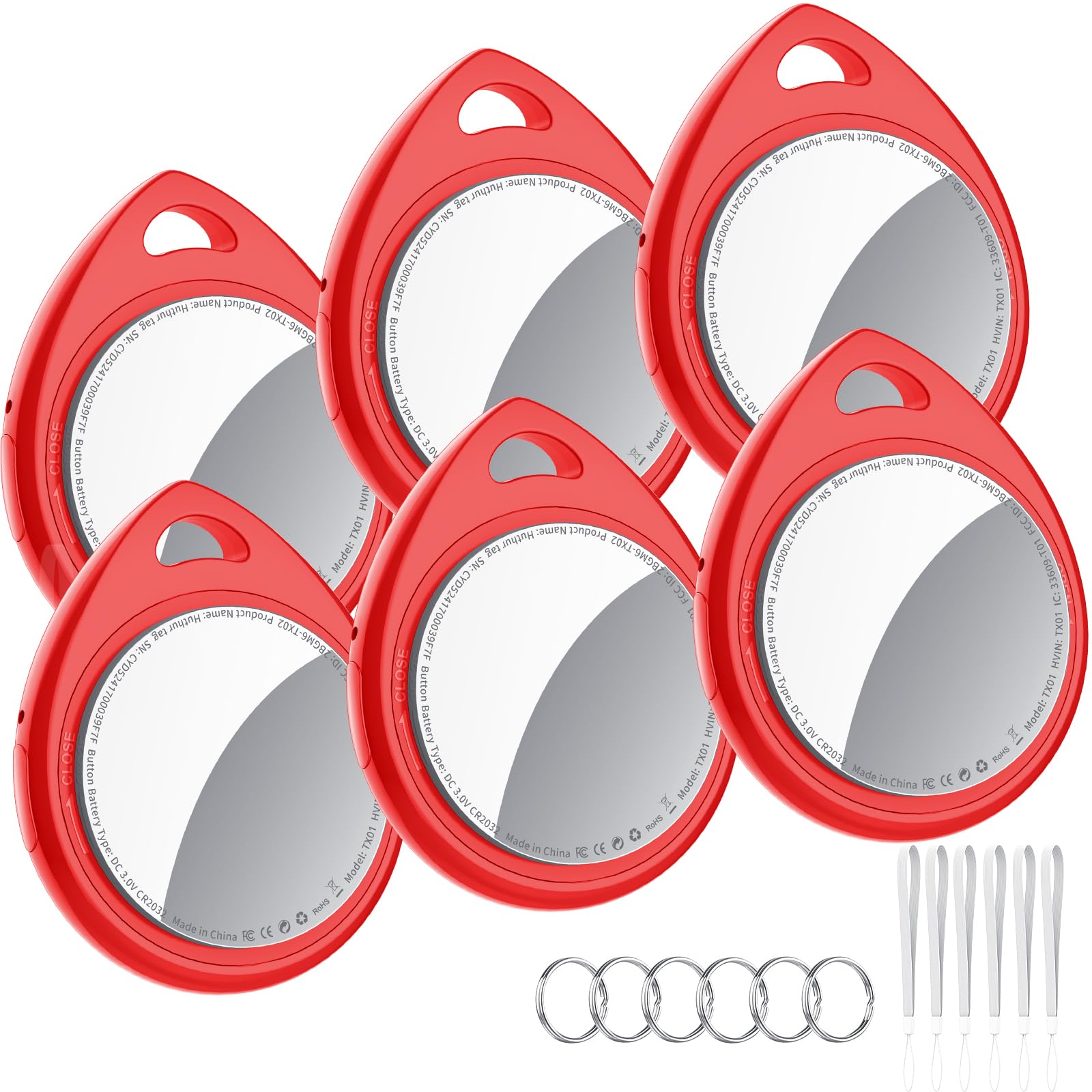 Air Tracker Tags 6 Pack Red, 5.3 Bluetooth Tracker Work with Apple Find My (iOS Only), 100dB Sound, Smart Tag with Keychain/Lany