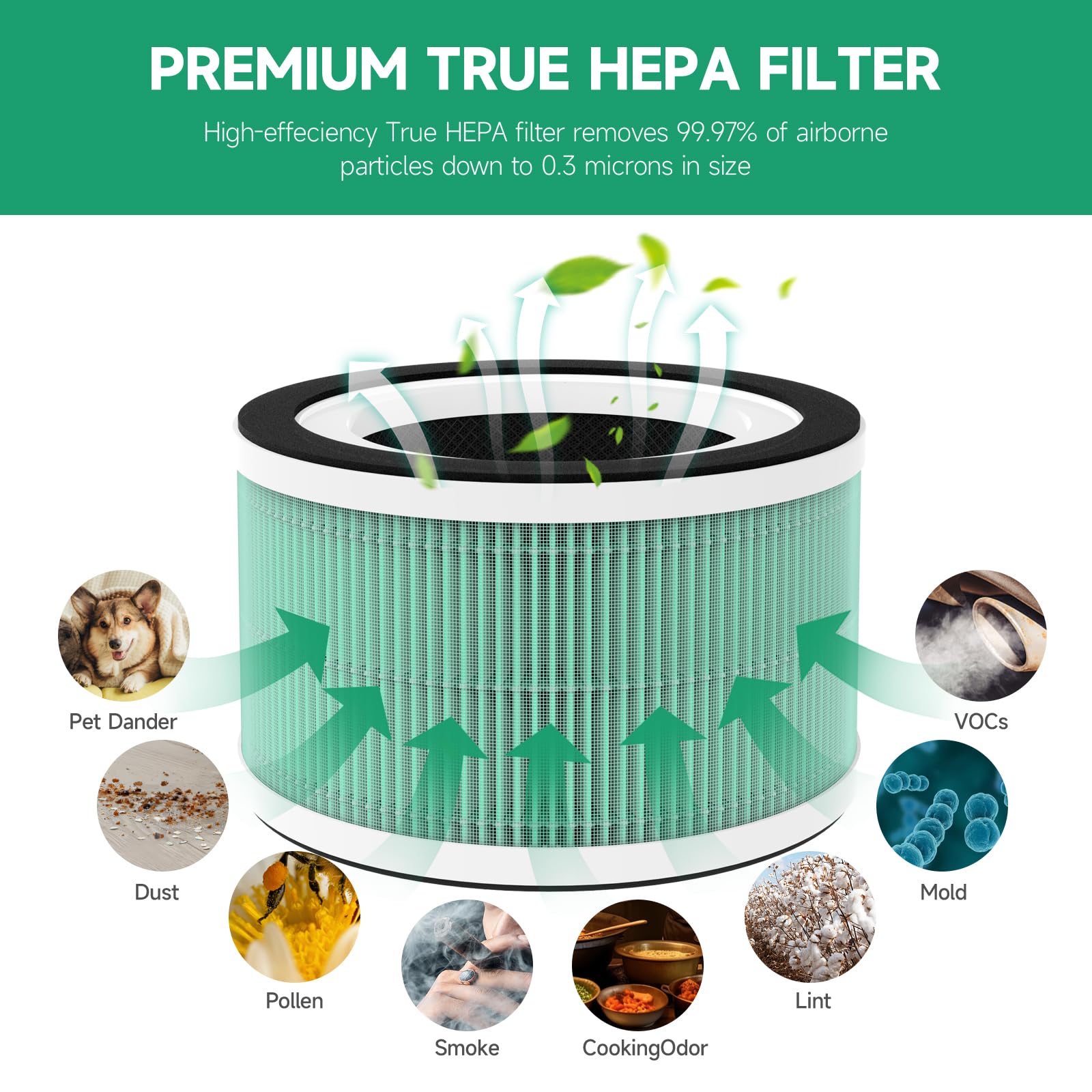 Gokbny 2 Pack Fillo/Halo True Hepa Replacement Filter Compatible With Fillo/Halo Purifiers, 3 In 1 Filtration(Green Version)