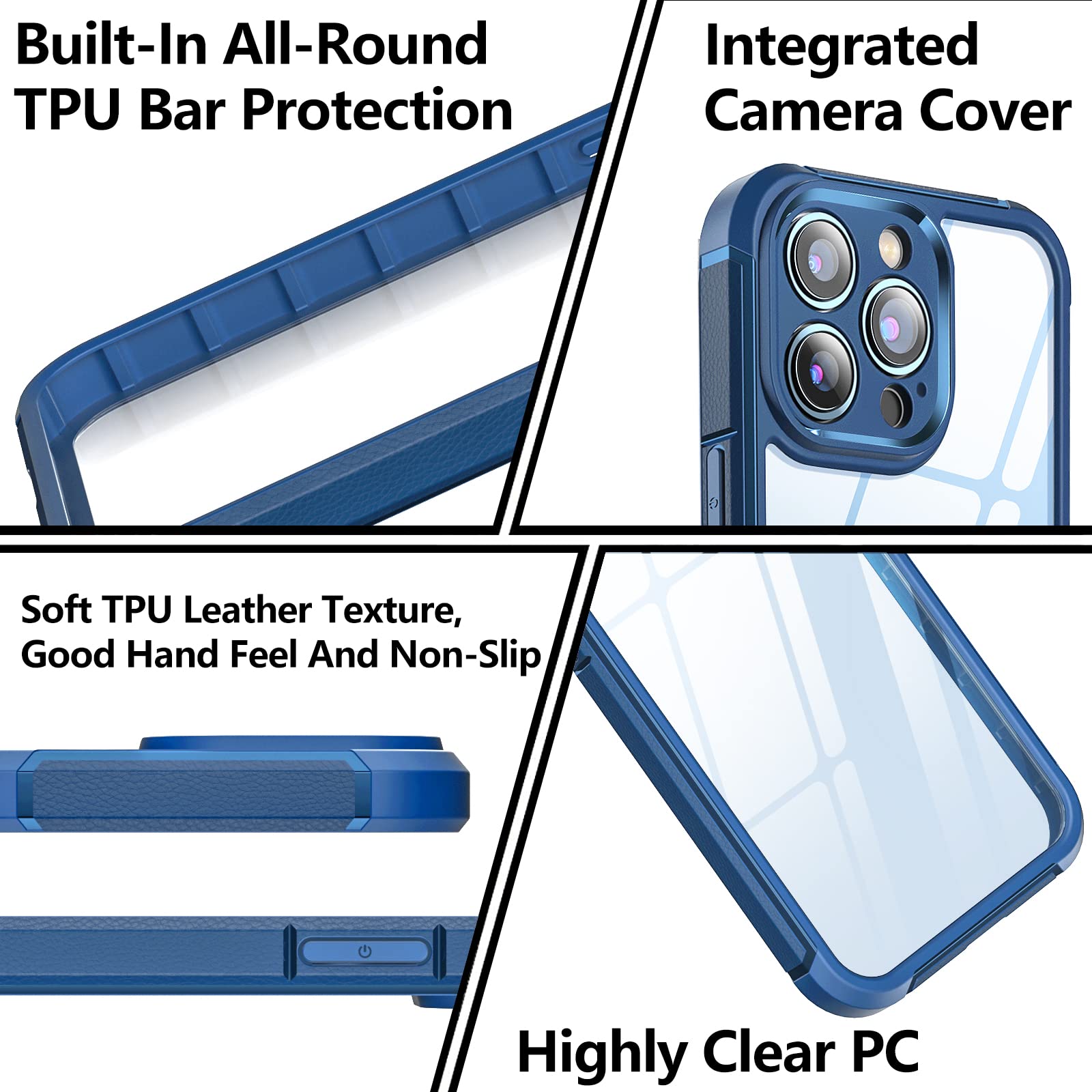 Vsdukmc Compatible With Iphone 13 Pro Max Case 6.7 In, With Integrated Camera Protection Cover, Clear Hard Pc Back With Shockpro