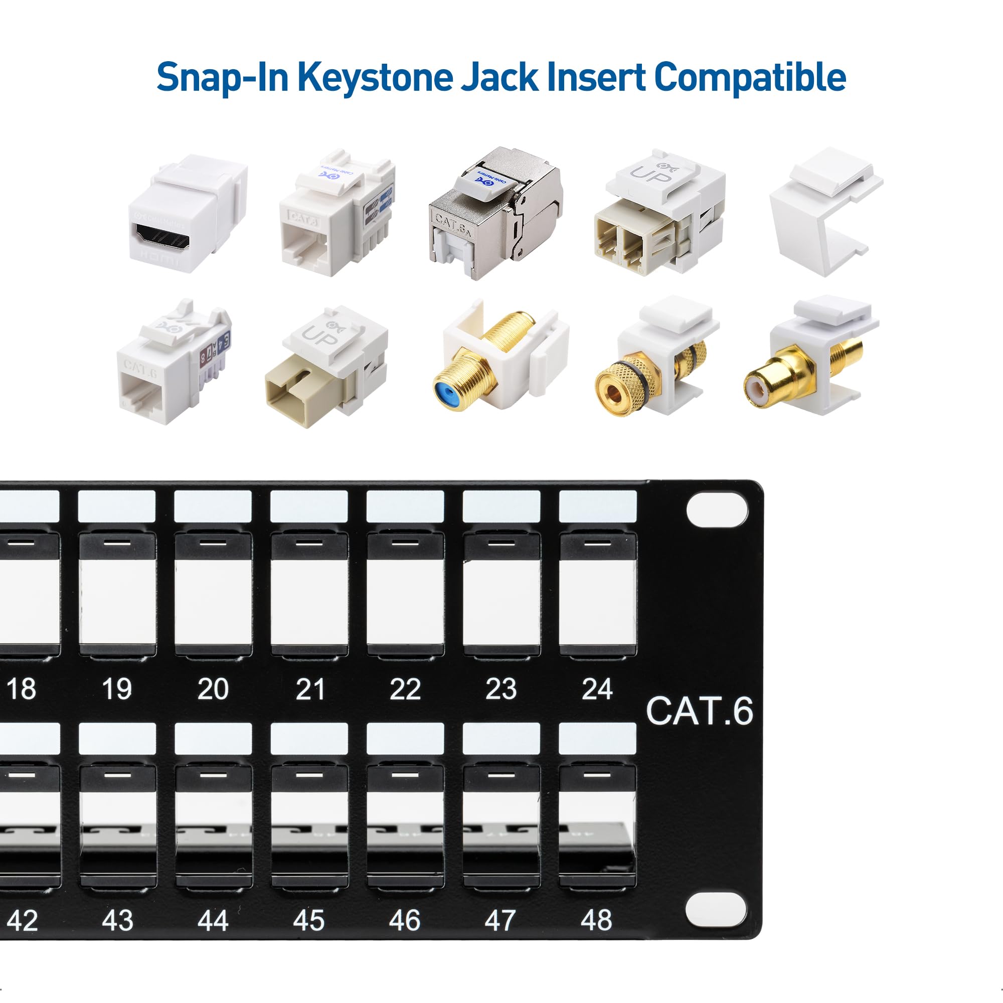 Cable Matters Rackmount Or Wall Mount 2U 48 Port Keystone Patch Panel With Cable Management And Support Bar (19 Inch Blank Patch