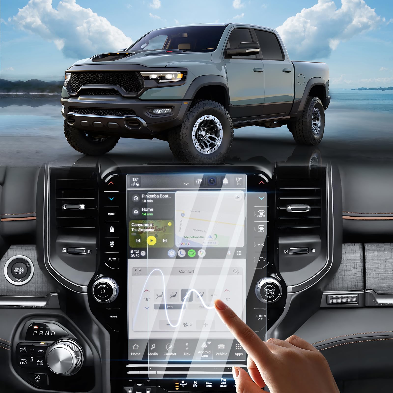 Sunsdrew 2Pcs Ram Screen Protector For 2019 2024 Dodge Ram 1500 2500 3500 Accessories Trx Rebel Laramie Limited Uconnect,12 Inch Touchscreen Protector 9H Tempered Glass Anti Glare Hd Clear