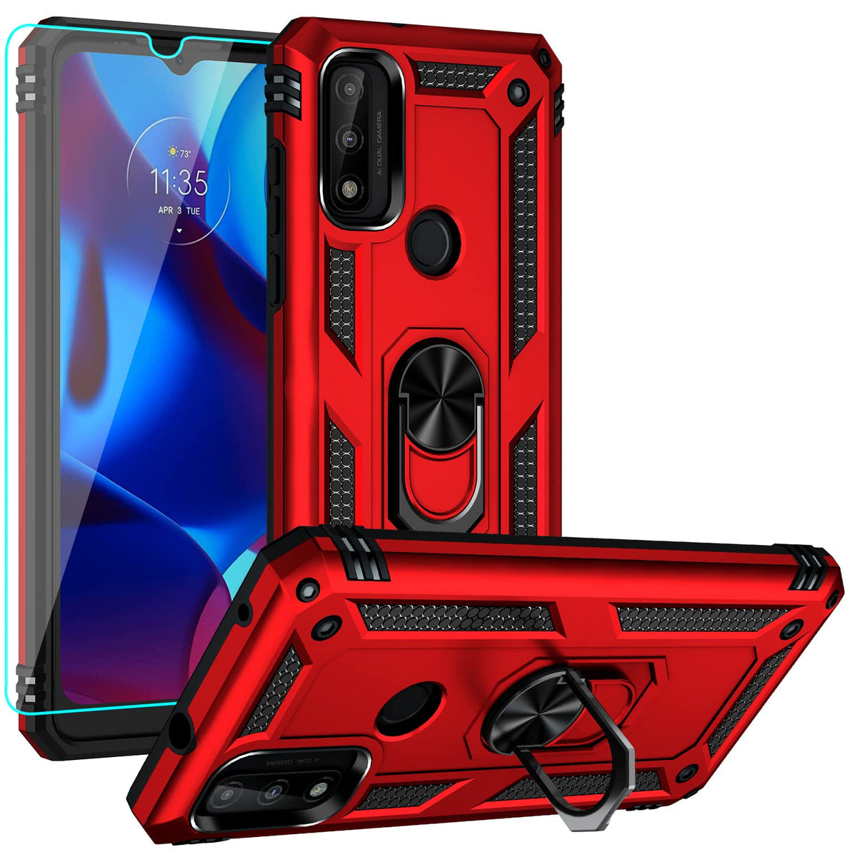 Yzok For Moto G Pure Phone Case,Moto G Pure Case With Hd Screen Protector,[Military Grade] Ring Car Mount Kickstand Hybrid Hard 