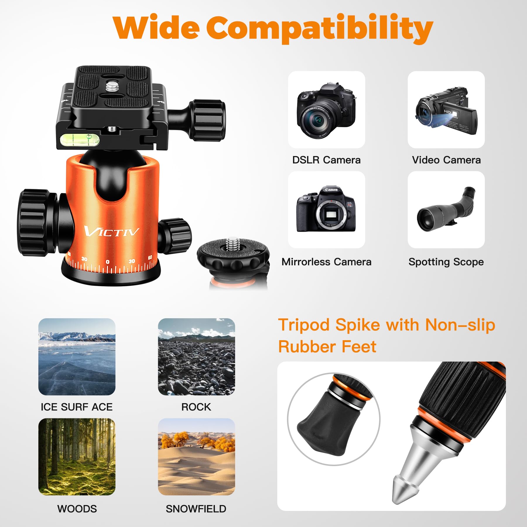 Victiv 80' Camera Tripod, Aluminum Heavy Duty Tripod Stand With 360� Ball Head, Camera Tripods & Monopods With Carry Bag, Professional Dslr Tripod For Canon Nikon Binoculars Spotting Scope Telescope