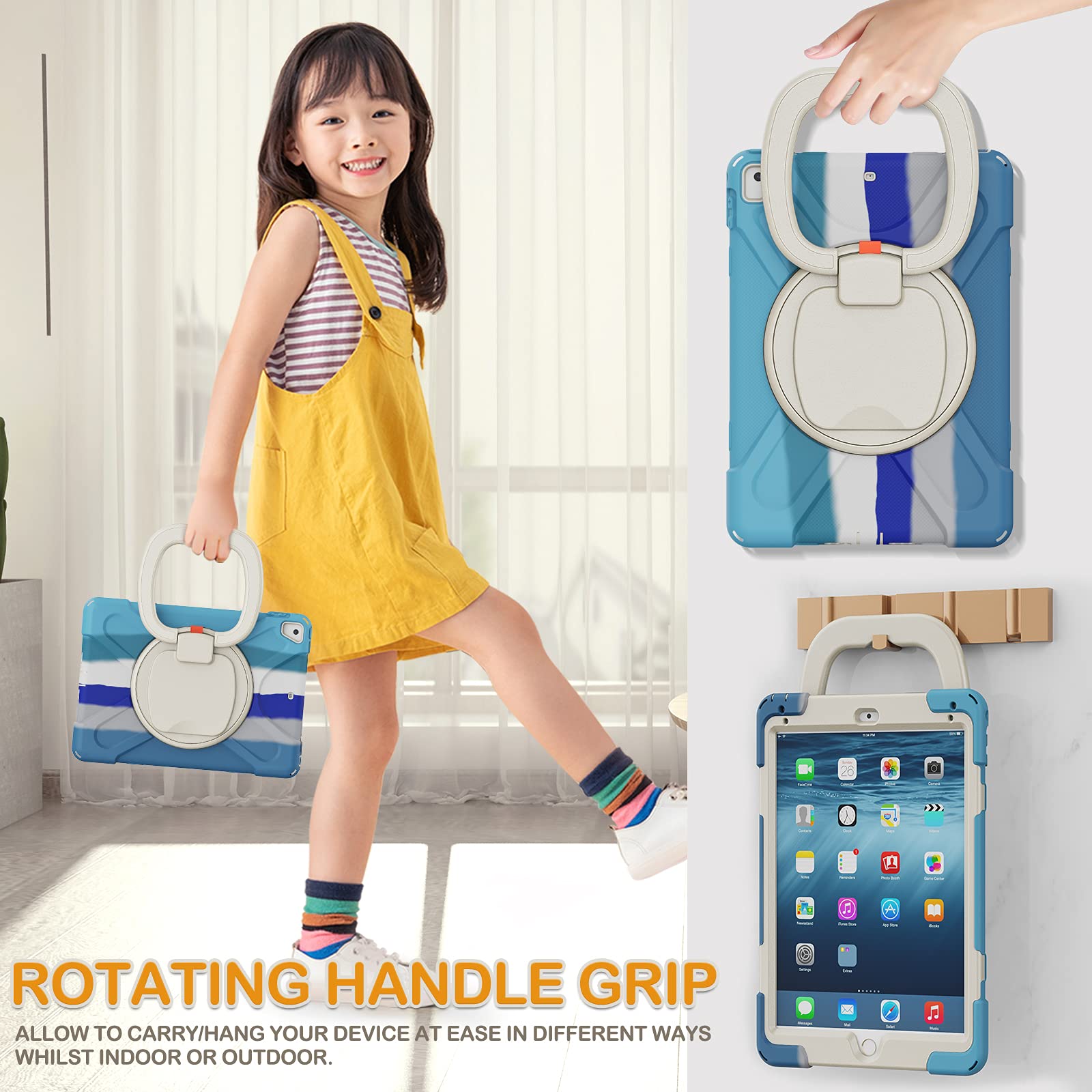 Braecn Case For 9.7 Inch Ipad 6Th/5Th Generation/Ipad Pro 9.7 Inch/Ipad Air 2, Full Body Rugged Case W/Pencil Holder/Swivel Stan