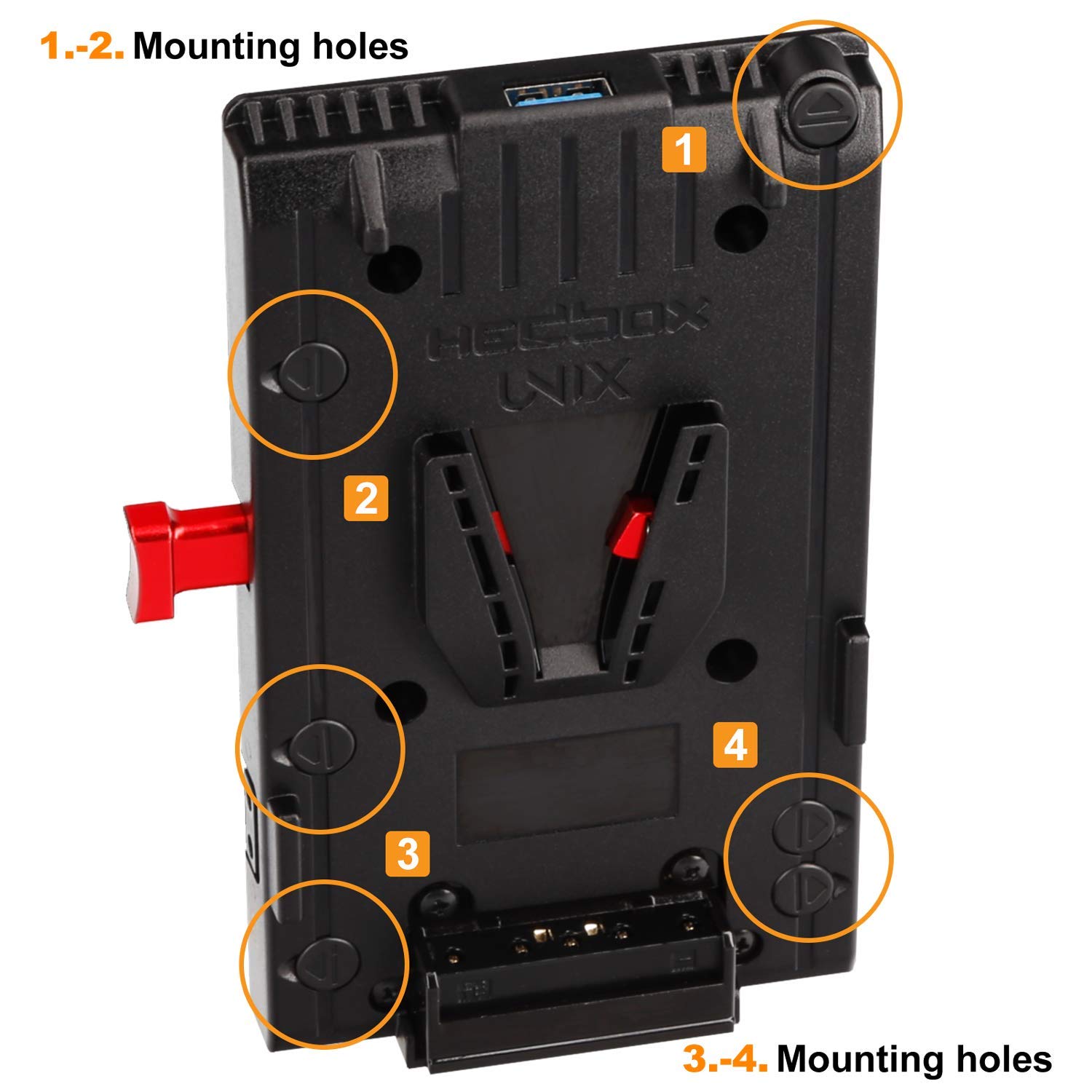 Hedbox Unix Ursa V Mount Battery Adapter Power Plate, With 3X D Tap 14.4V/10A And Usb 5V/2.1A, Designed For For Bmd Ursa Cameras