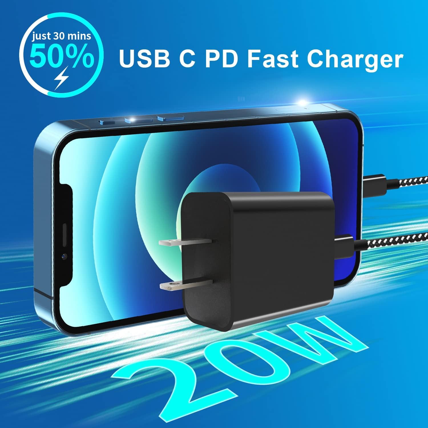 20W Usb C Fast Charger 10 Ft [Mfi Certified] Compatible With Iphone 14 13 12 11 Xs Xr X 8 Ipad, 2 Pack Pd Wall Charger Block With 10Ft Long Type C Lightning Cable (Black)