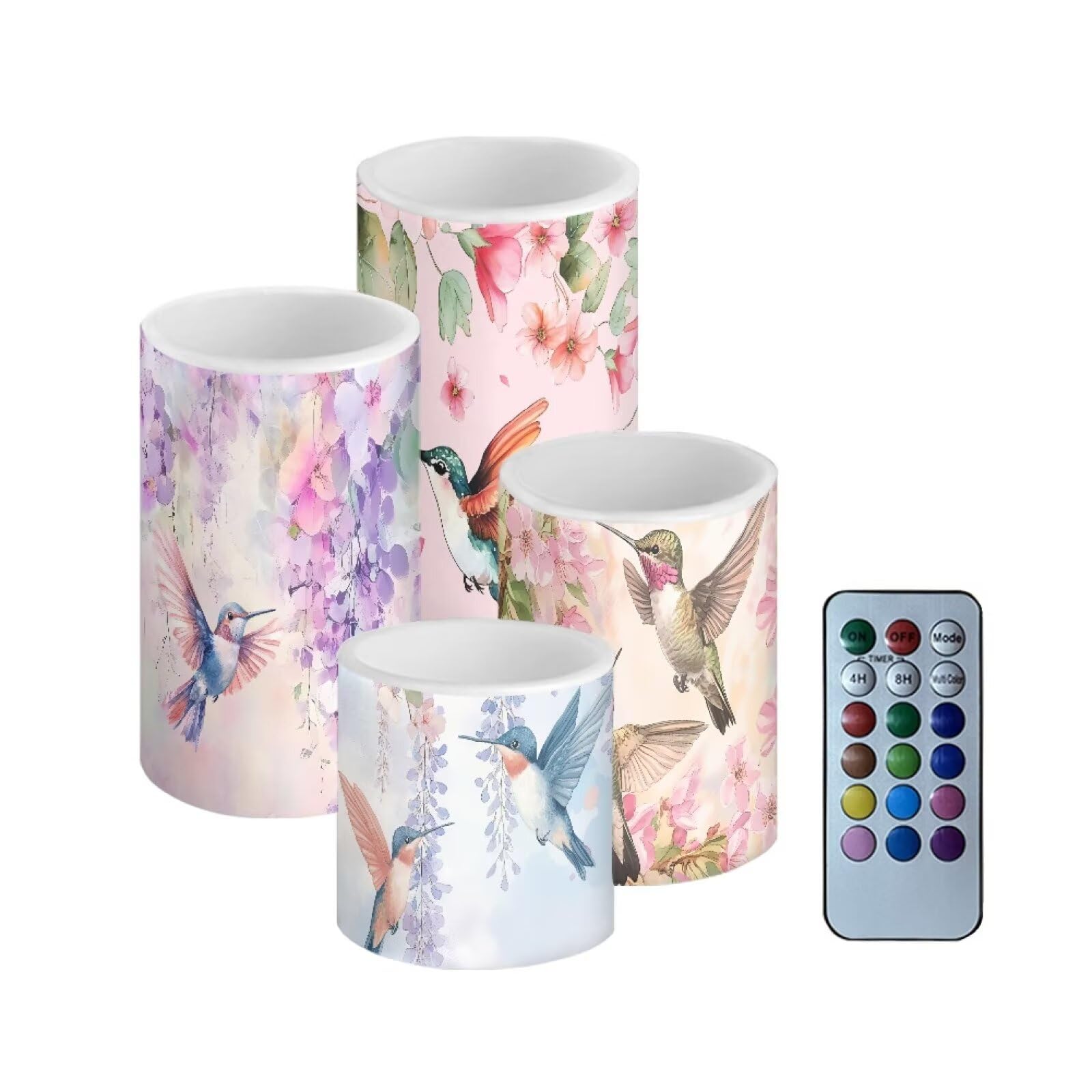 Netilgen Watercolor Floral Hummingbird Flameless Candles Battery Powered Led Candles With Remote Timer Color Changing Control Fo