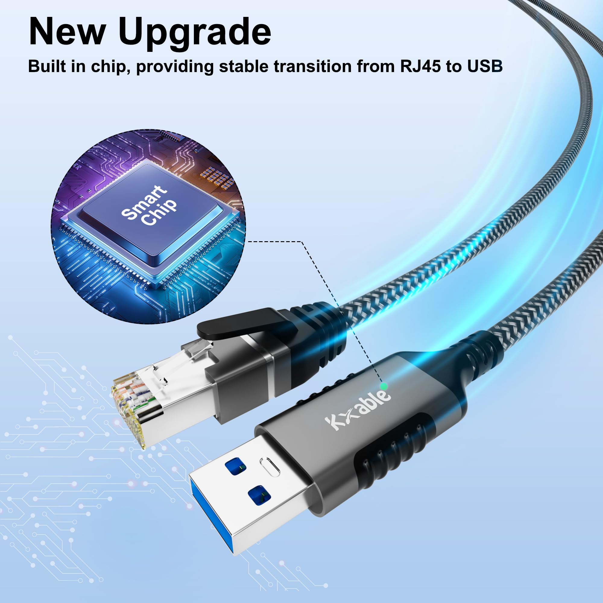 Usb To Ethernet Cable 8 Ft, Usb 3.0 A Male To Rj45 Male Cord, Directly Connected, Aluminum Portable Usb To Rj45 Gigabit Lan Netw