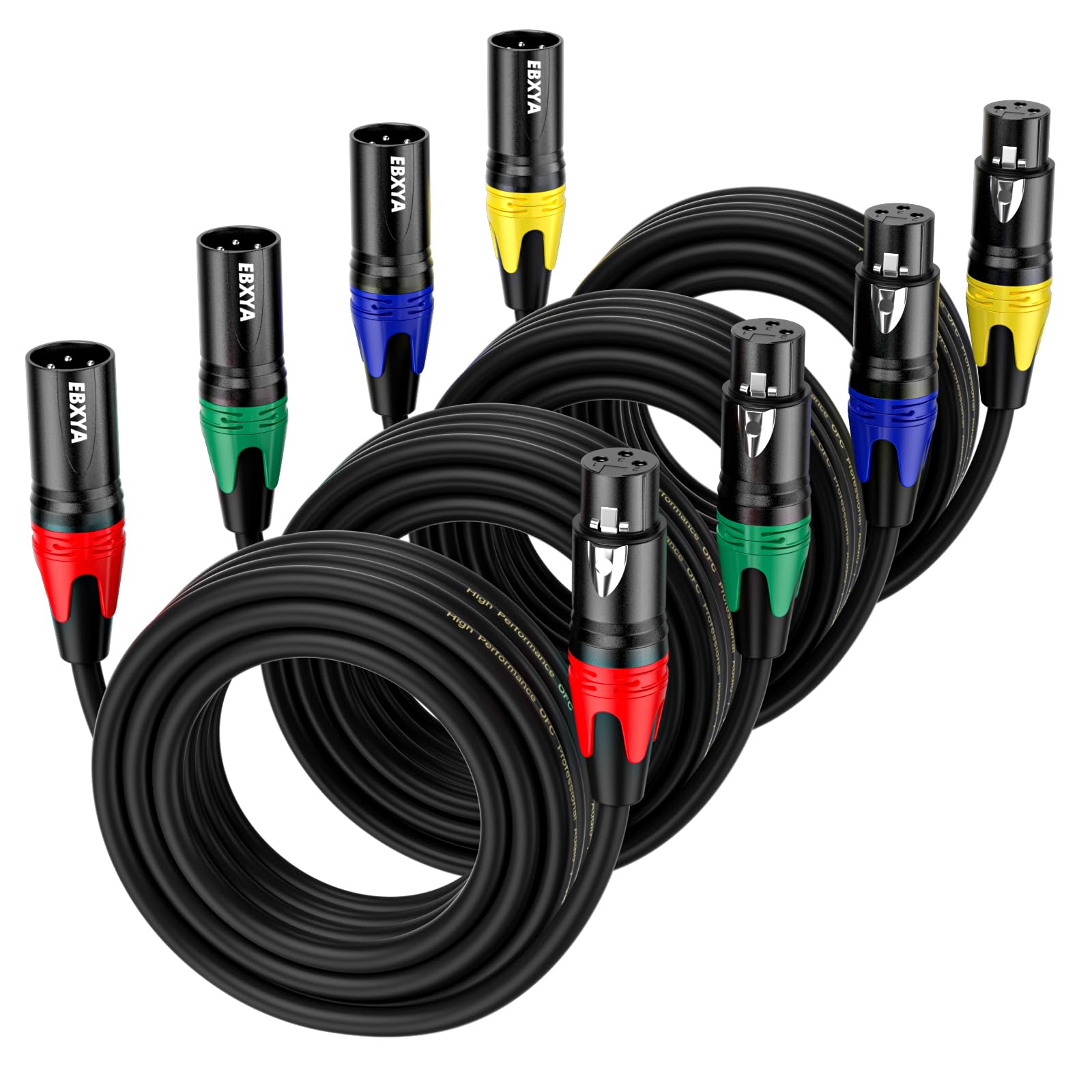 EBXYA XLR Cables, 35 Feet 4-Pack XLR Male to Female Microphone Cable, 3-Pin Balanced Speaker Cable, Multi-Colored Mic Cord for M