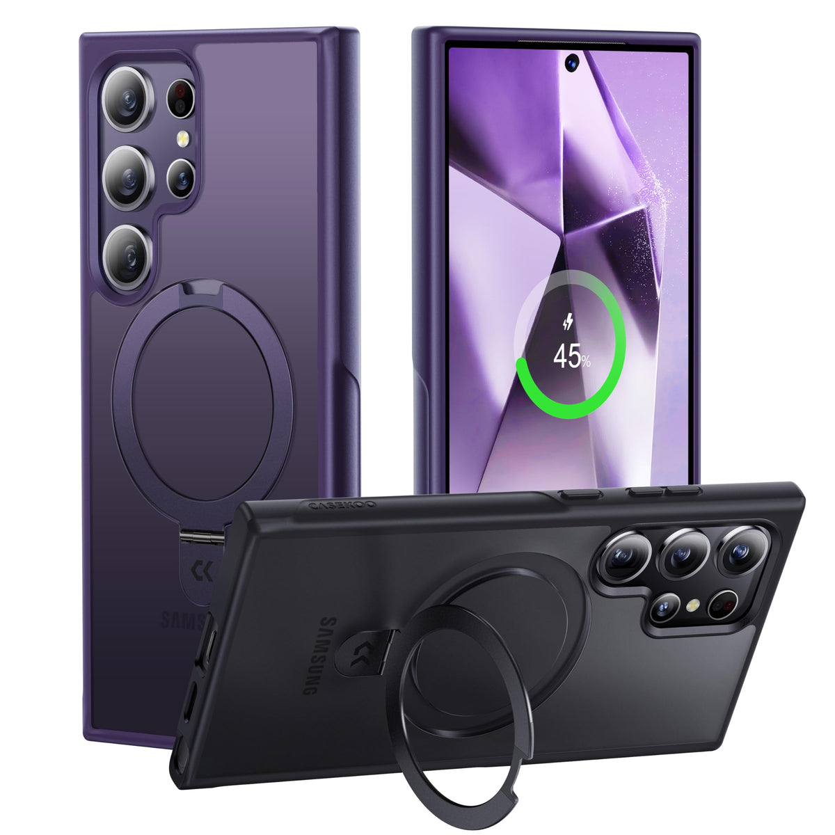 Casekoo Genuine Official Magnetic Ring Stand For Samsung Galaxy S24 Ultra Case [Military Drop Protection] [Compatible With Magsa