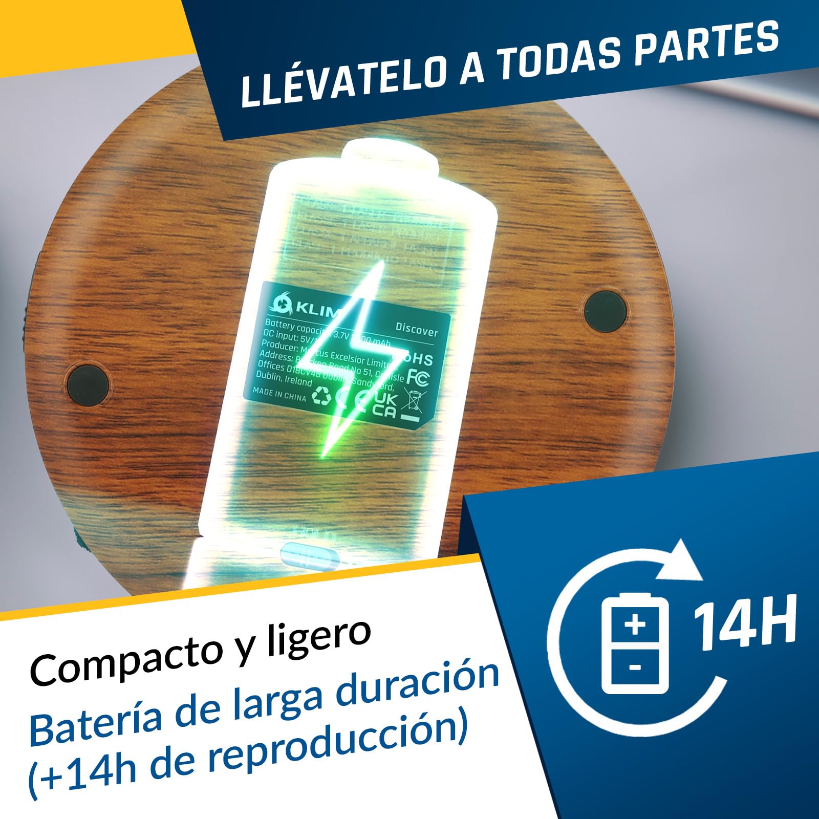 Klim Discover Wood + Portable Cd Player Walkman With Long Lasting Battery + New 2024 + With Headphones + Radio Fm + Mp3 Cd Playe