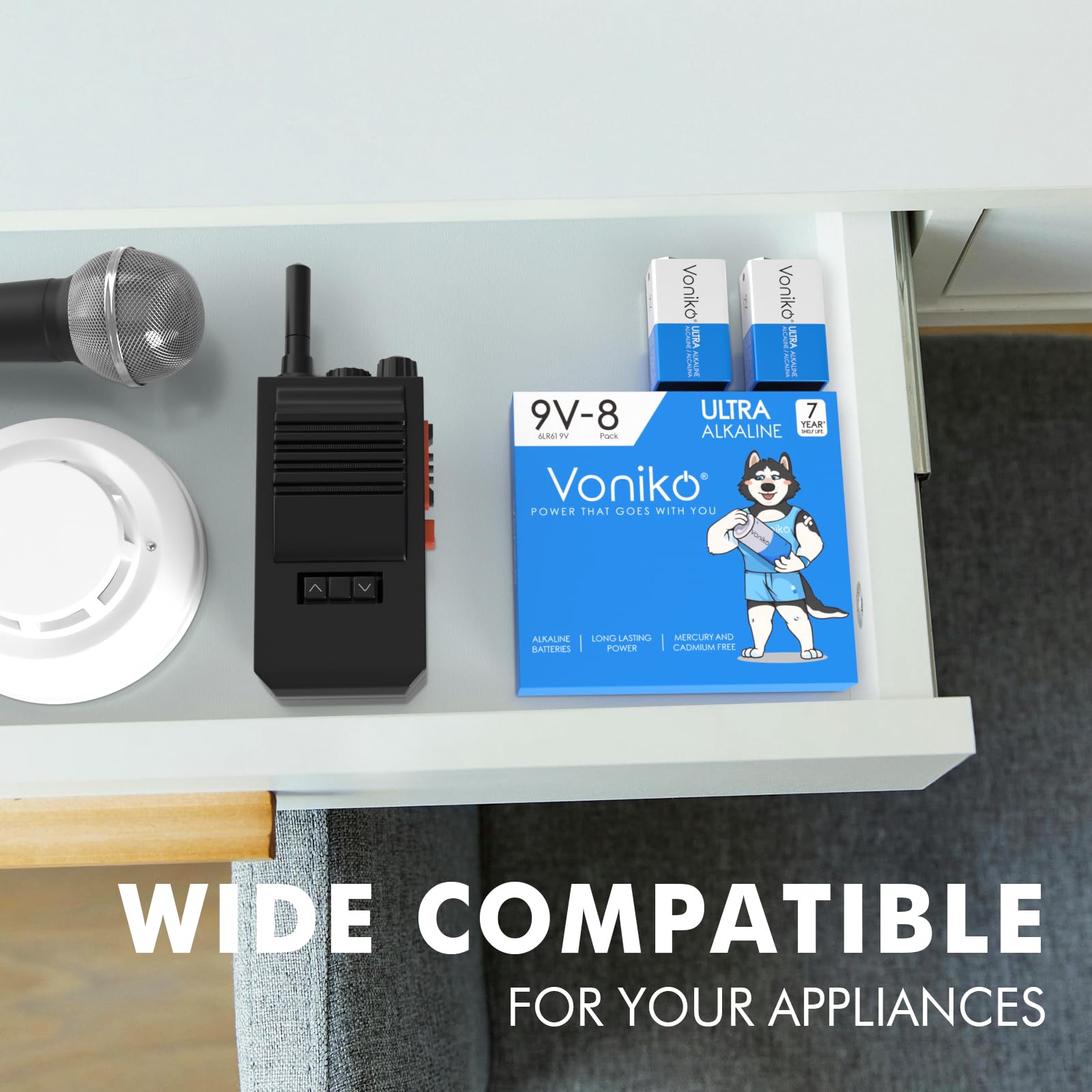 Voniko 9V Batteries   Alkaline 9V Battery 8 Pack   Ultra Long Lasting With A 7   Year Shelf Life