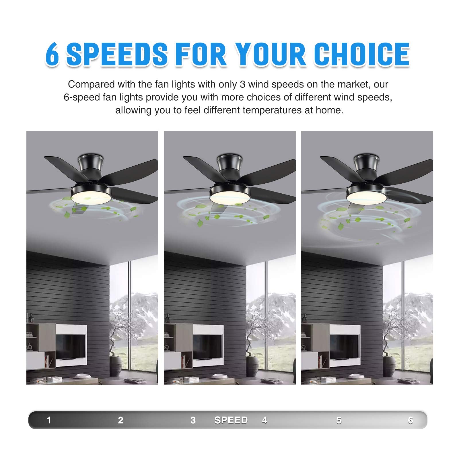 42 Inch Black Ceiling Fan With Light And Remote Control, Low Profile Ceiling Fan With 3 Color Change, 6 Speeds & Timer Control,