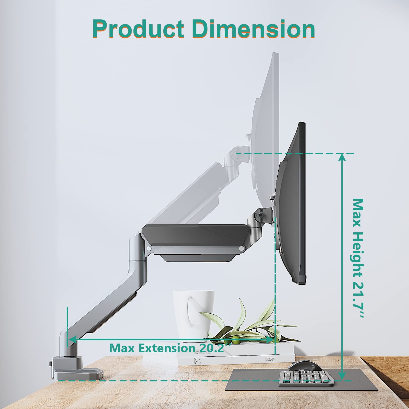 WALI Single Monitor Arm Desk Mount, Up to 35 Inch and 33lbs, Heavy Duty Fully Adjustable Gas Spring Monitor Stand (GSMU001), Silver
