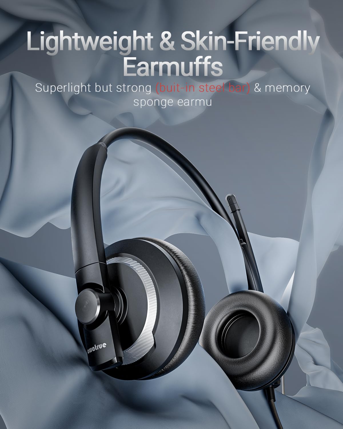 Awatrue Computer Usb Headset With Microphone For Pc   Headphones With Noise Cancelling Microphone On Ear Wired Headset Mic Mute