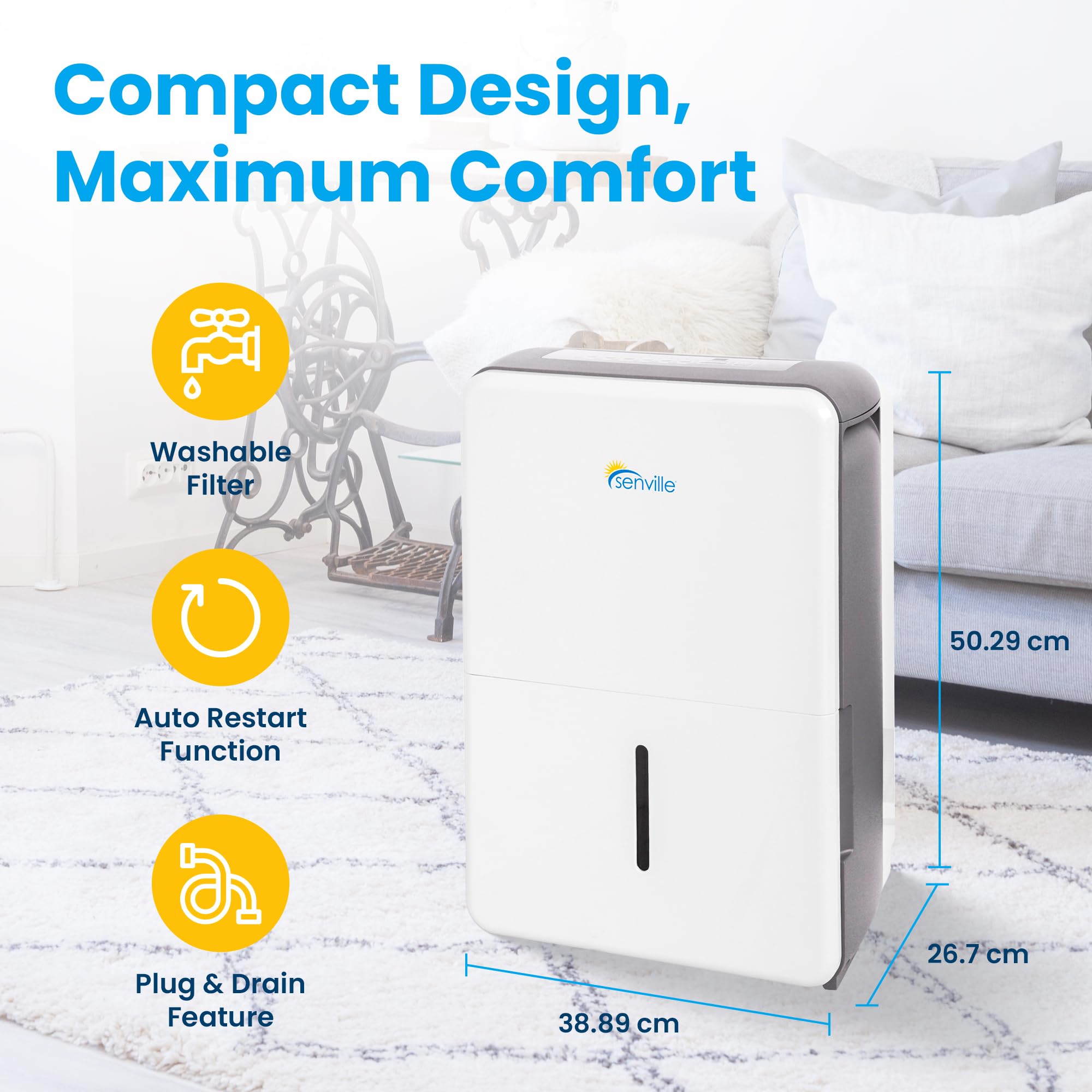Senville 20 Pint Dehumidifier, Energy Star Certified, Washable Filter, Ideal For Basements, Bedroom, Living Space, Energy Star,