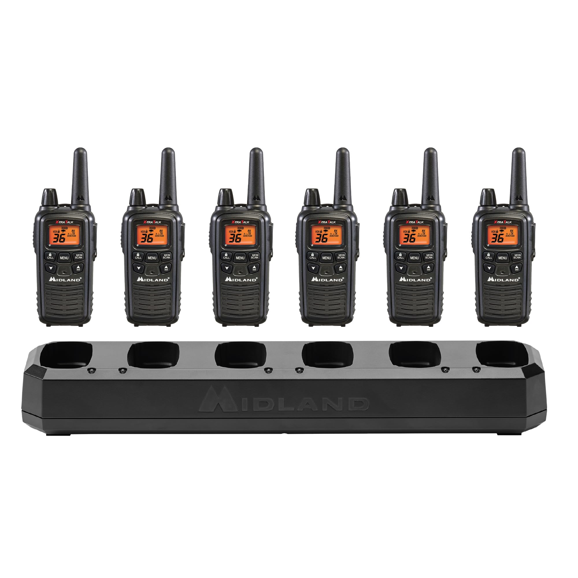 Midland � Lxt600Bbx6 Gang Charger Business Radio Walkie Talkie With Ear Piece   Small, Lightweight   Security Restaurants Retail Cafes   Two Way Radio With Charging Base  Rechargeable  6 Units