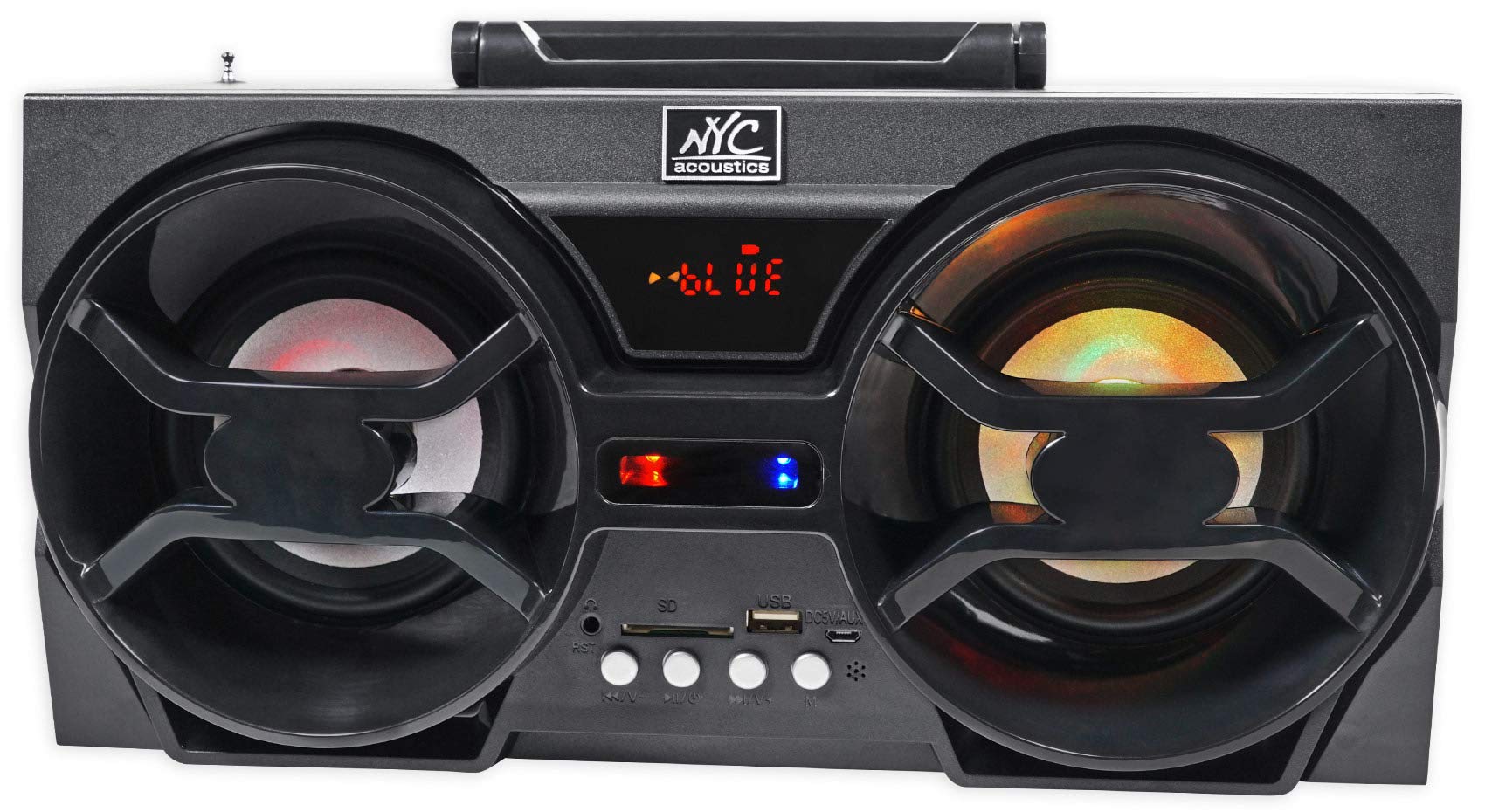 Nyc Acoustics Npb3 Dual 4'' Portable Bluetooth Boombox Speaker+Usb/Sd/Led+Remote, Black