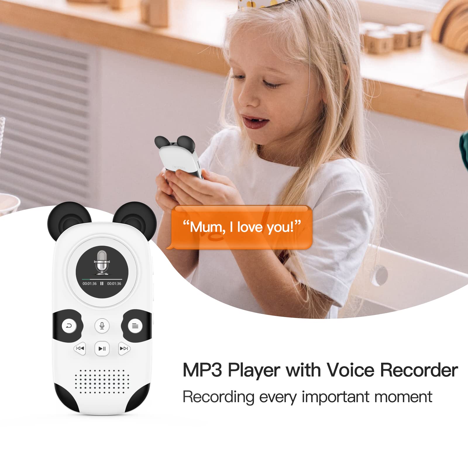 Ruizu 64Gb Mp3 Player For Kids, Cute Panda Portable Music Player Mp3, Child Mp3 Player With Bluetooth 5.3, Speaker, Fm Radio, Vo