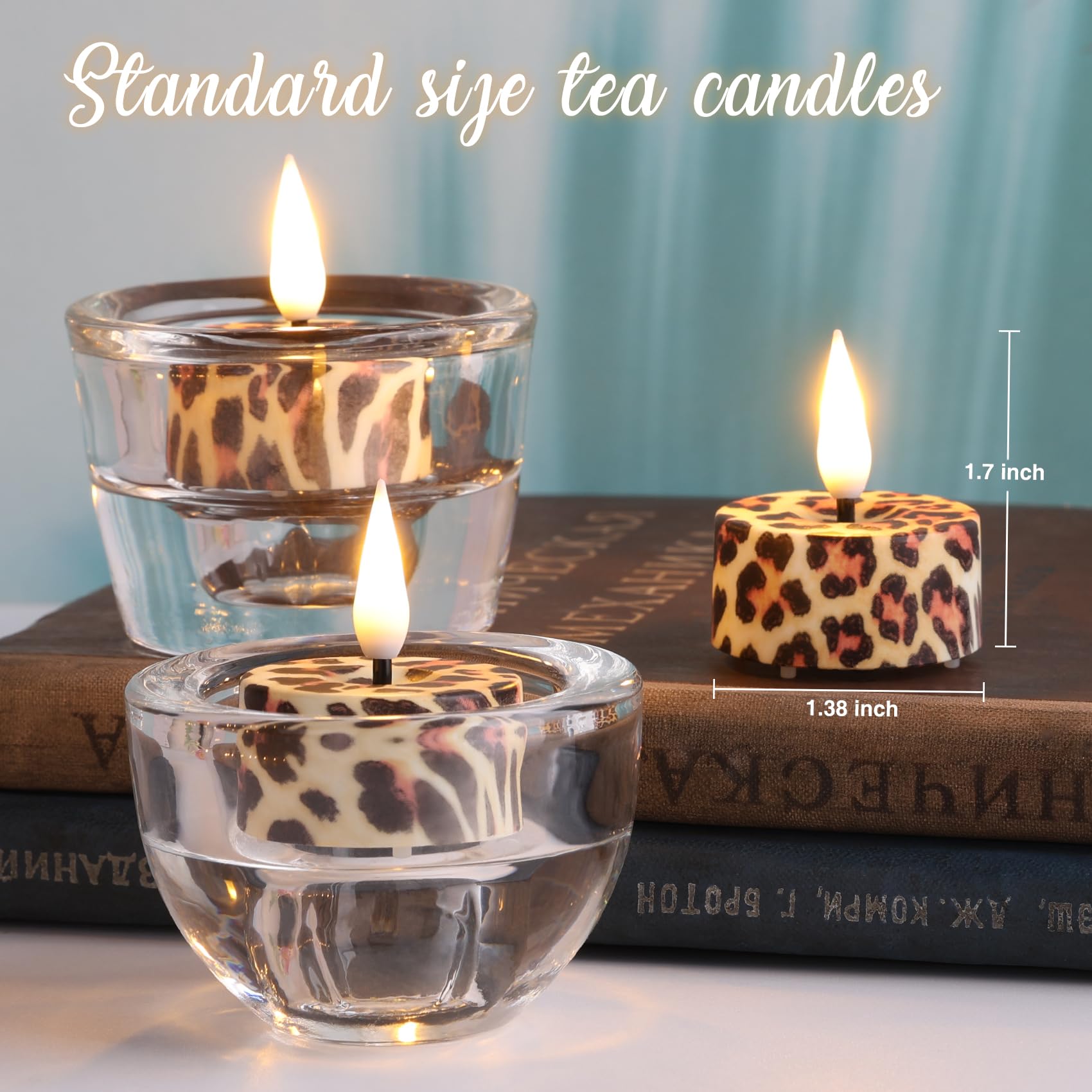 Eywamage Leopard Animal Pattern Flameless Tealights With Remote Batteries Included, Flickering Plastic Led Tea Votive Candles Se