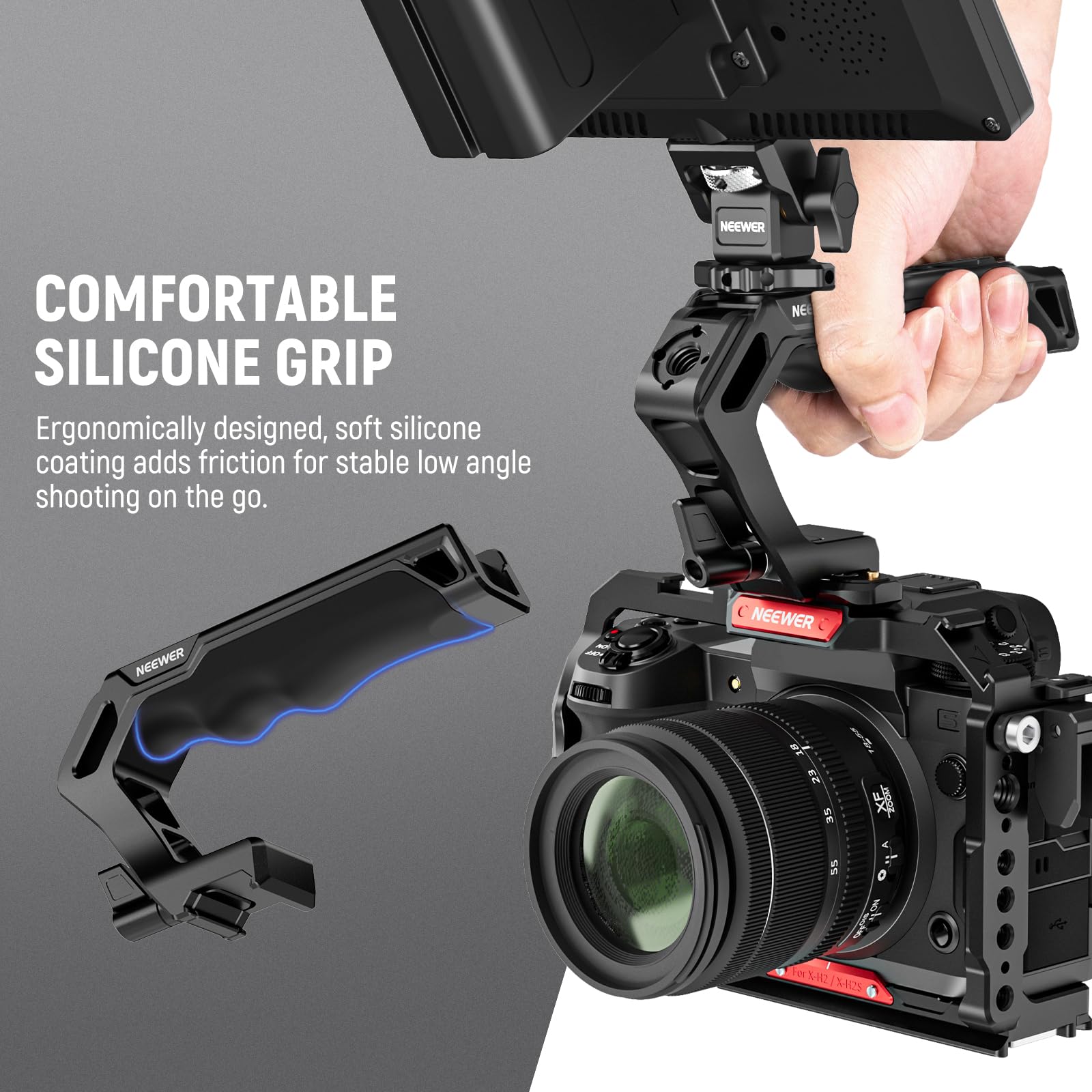 Neewer Top Handle And Nato Rail Kit, Comfort Silicone Grip With Quick Release Nato Clamp, 3 Cold Shoes And 1/4'' 3/8'' Arri Thre