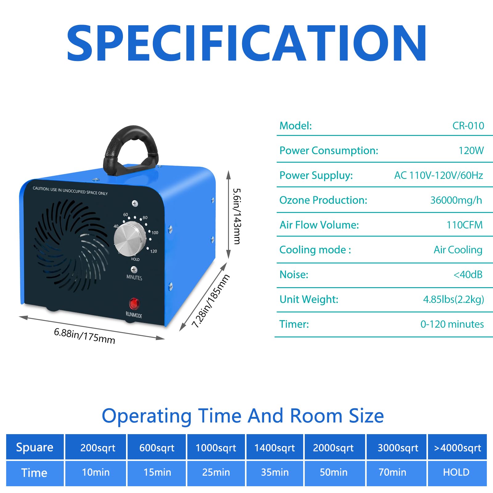 Maleb Ozone Generator 36,000Mg/H   Ozone Machine Odor Removal Odor Eliminator Ionizer Deodorizer Ozonator Ozone Generator Air Pu