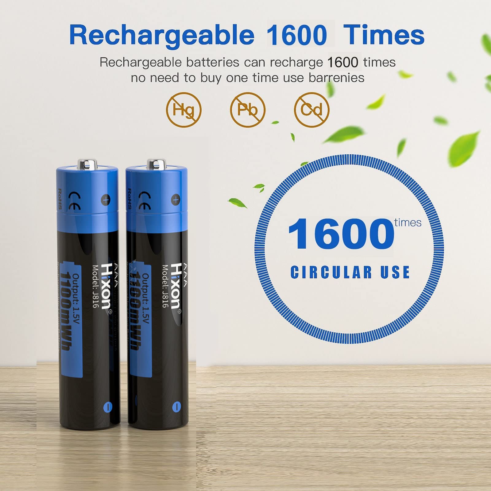 Aaa Rechargeable Lithium Batteries With Charger,Hixon 1100Mwh High-Capacity Triple Aaa Rechargeable Battery,1600 Cycles,Constant
