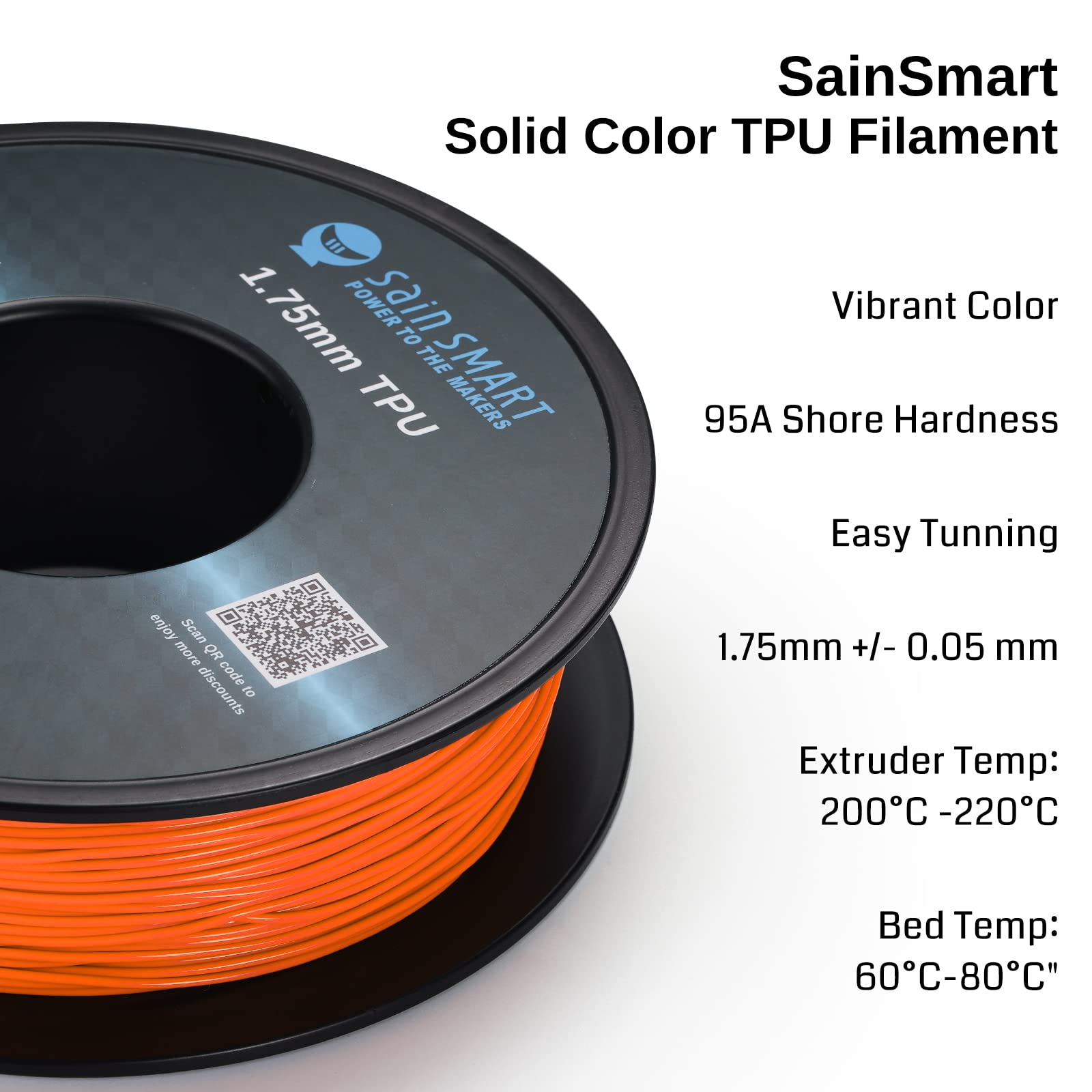 Sainsmart 1.75Mm Flexible Tpu 3D Printer Filament 800G Solid Color, Dimensional Accuracy +/- 0.05 Mm (Mango Mojito)